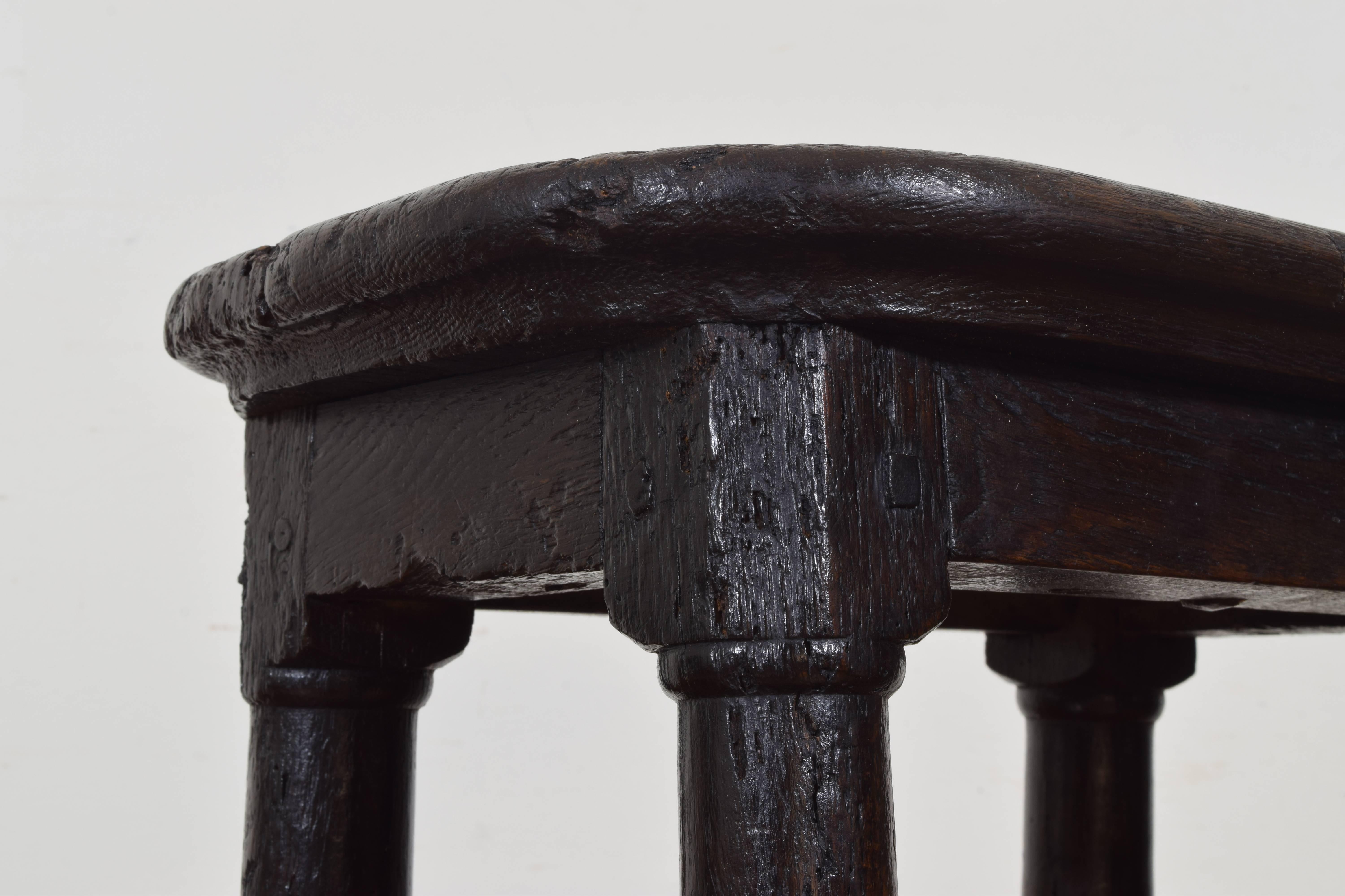 Carved Dutch Early 18th Century Oak Traveling Stool For Sale