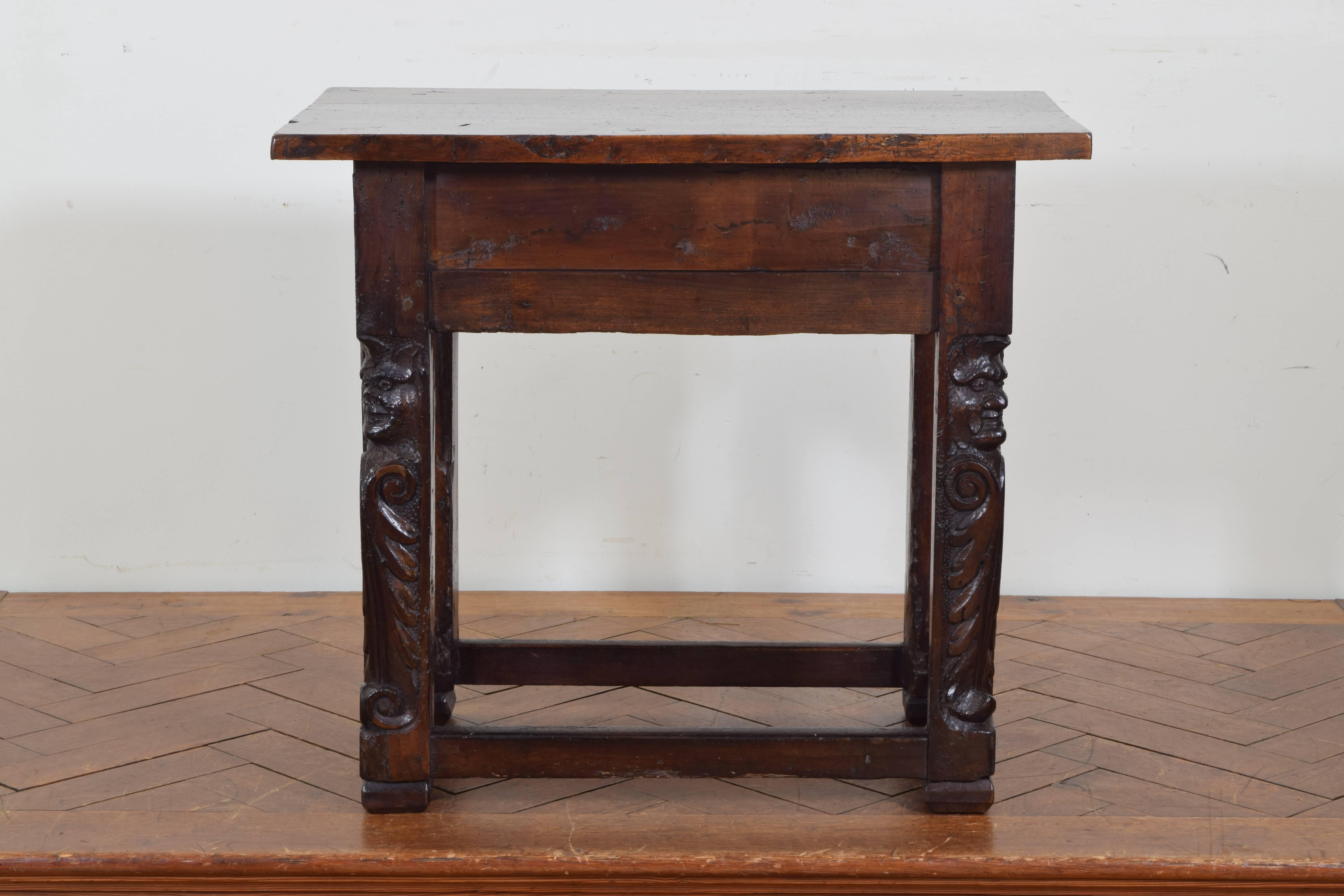 18th Century and Earlier Italian Baroque Period Carved Walnut One Drawer Centre Table, 17th Century