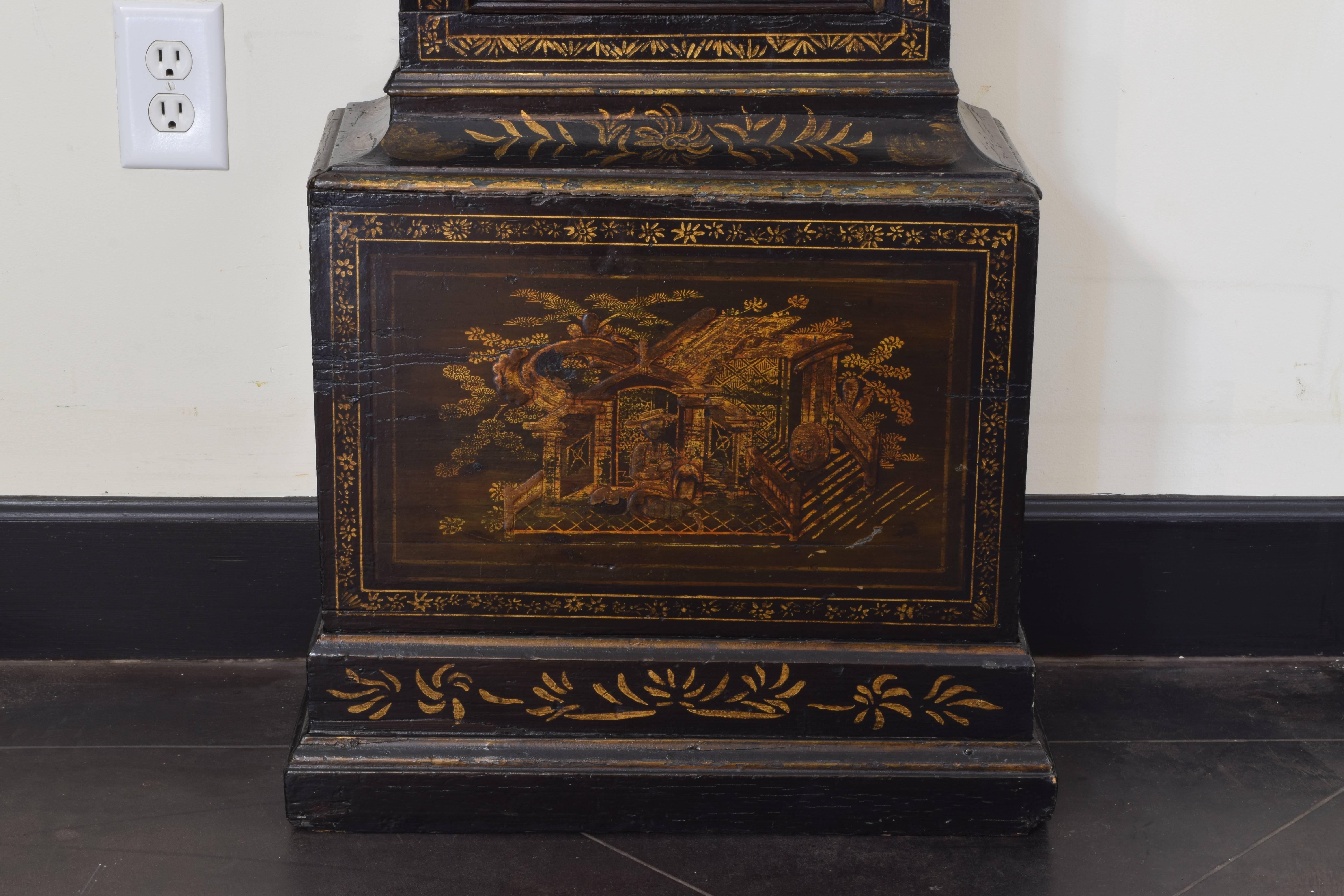 George II Period Chinoiserie Black Lacquer Longcase Clock, Mid-18th Century 6