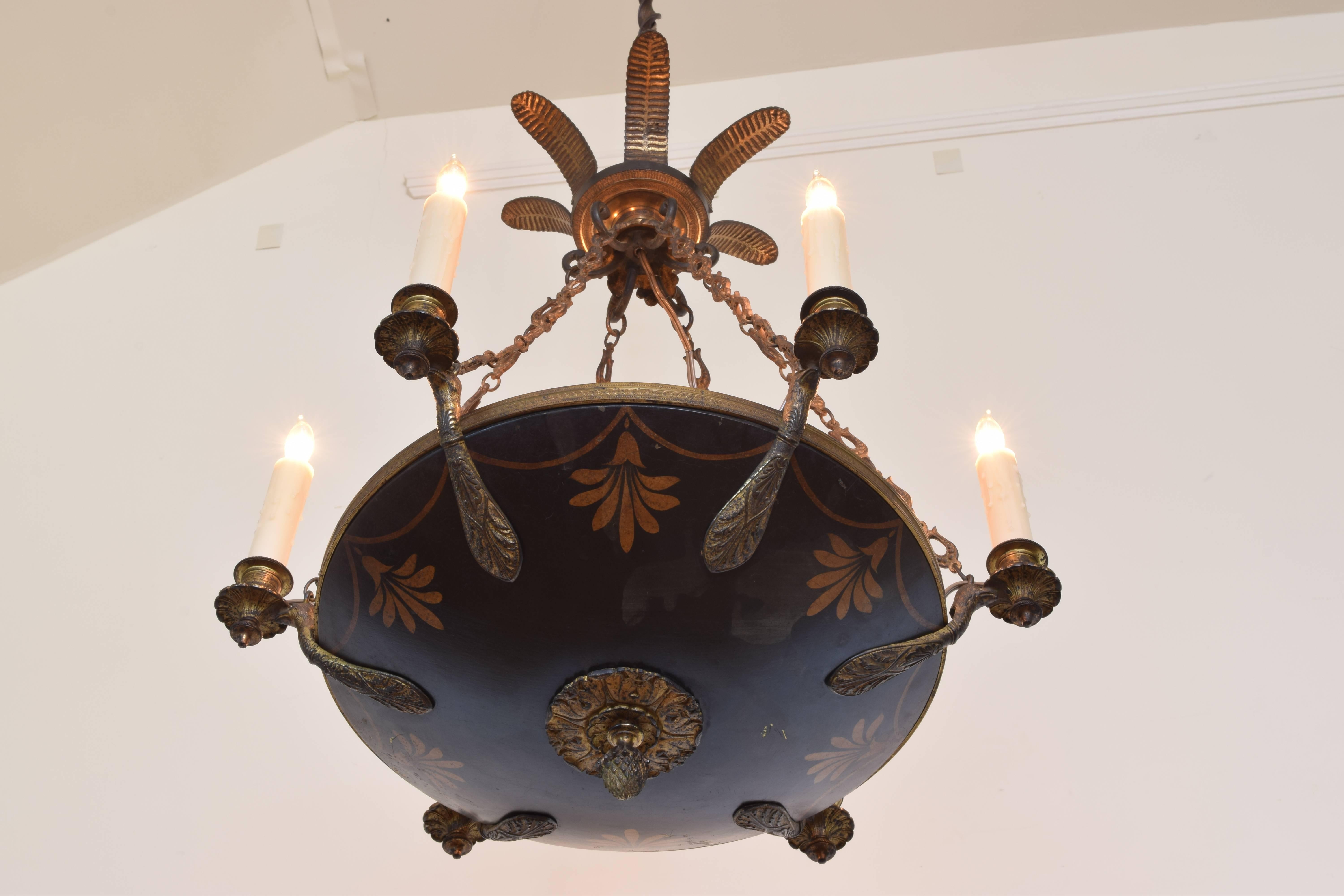 French Empire Style, Cast and Gilt Metal Six-Light Chandelier, Late 19th Century 4