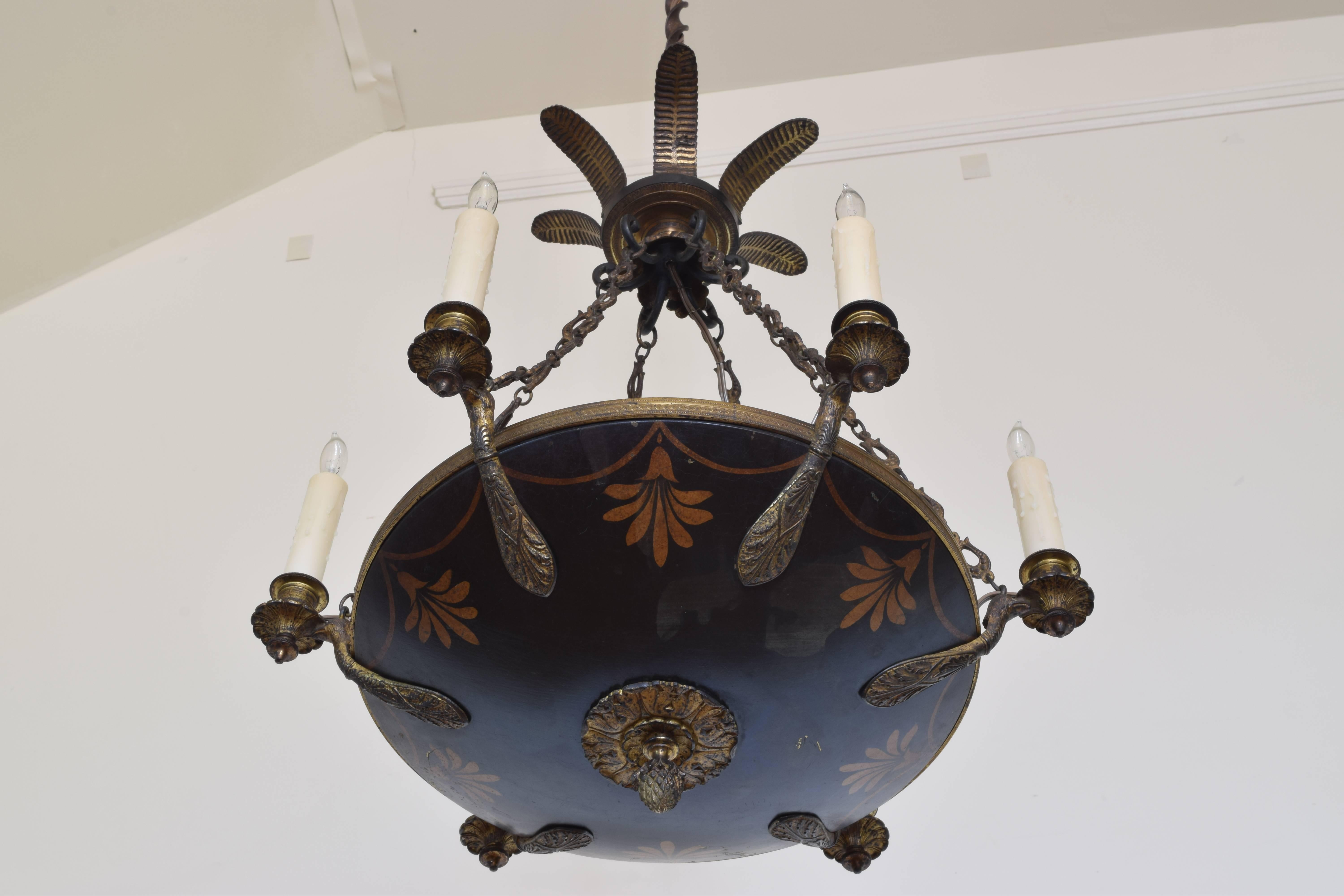 French Empire Style, Cast and Gilt Metal Six-Light Chandelier, Late 19th Century 5