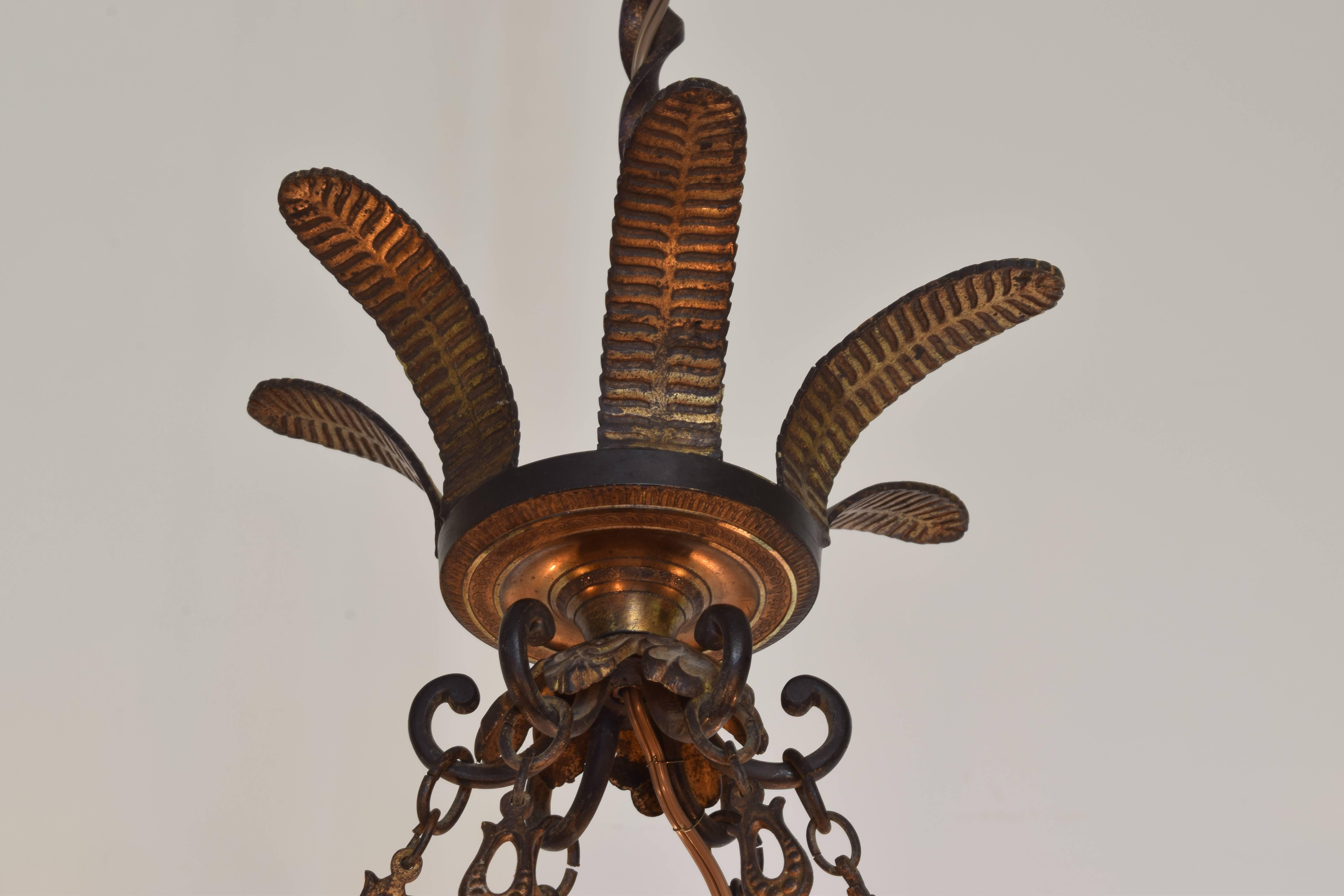 French Empire Style, Cast and Gilt Metal Six-Light Chandelier, Late 19th Century In Good Condition In Atlanta, GA