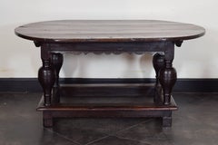 Flemish Carved Turned and Shaped Dark Oak Oval Table, Early 17th Century