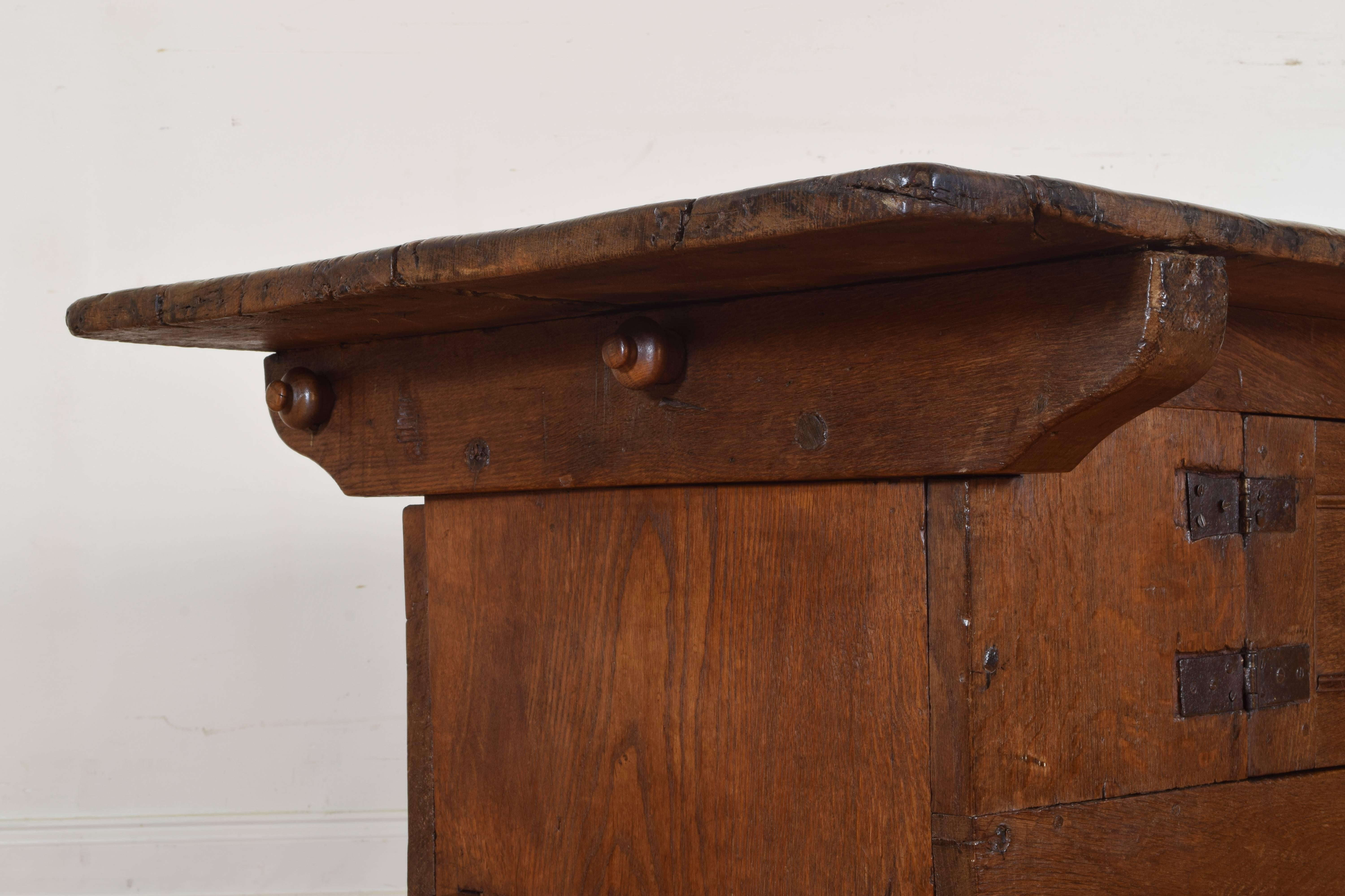 Unusual Swiss Oak Rustic Table with Hinged Doors, 17th-18th Century 1