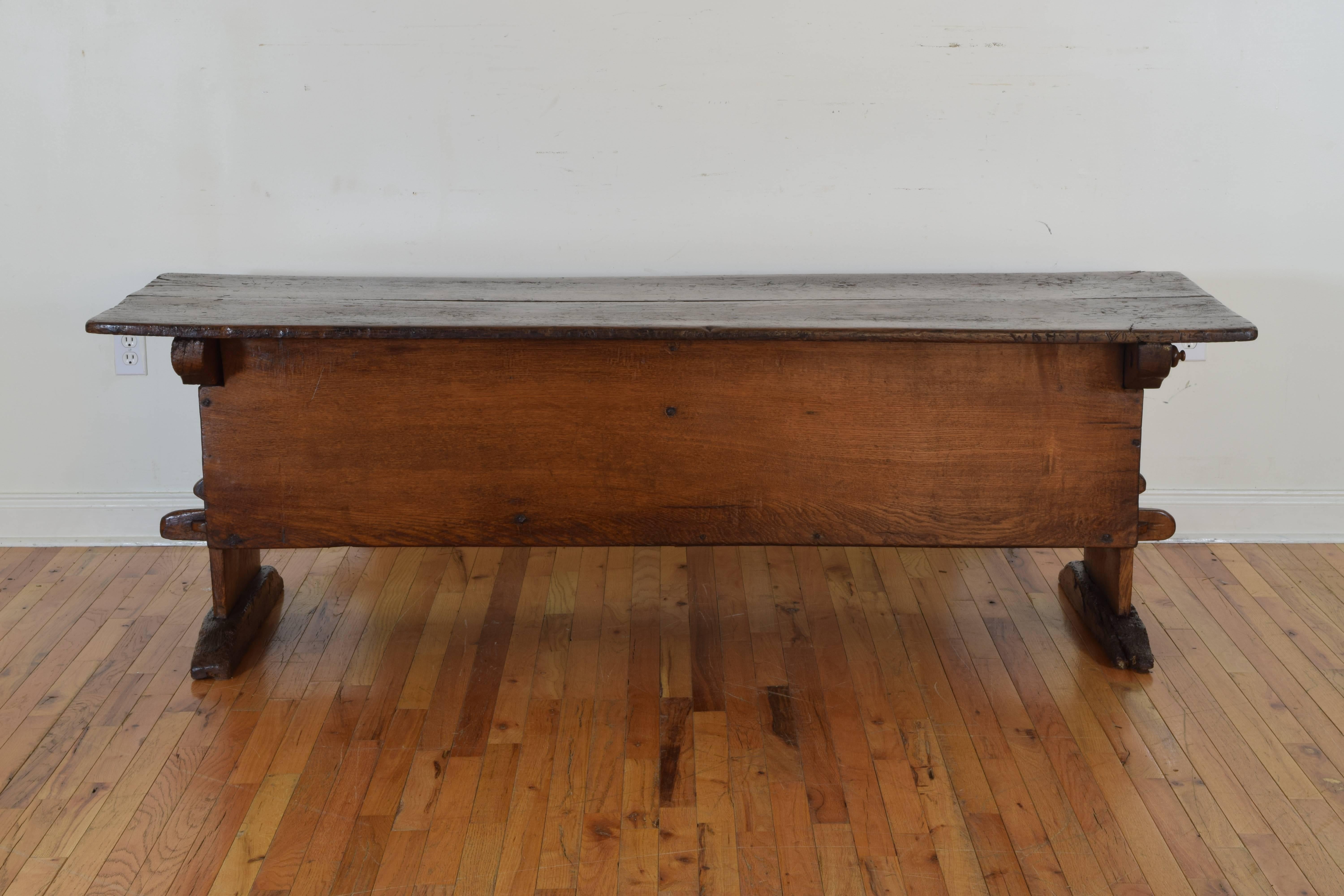Early 18th Century Unusual Swiss Oak Rustic Table with Hinged Doors, 17th-18th Century
