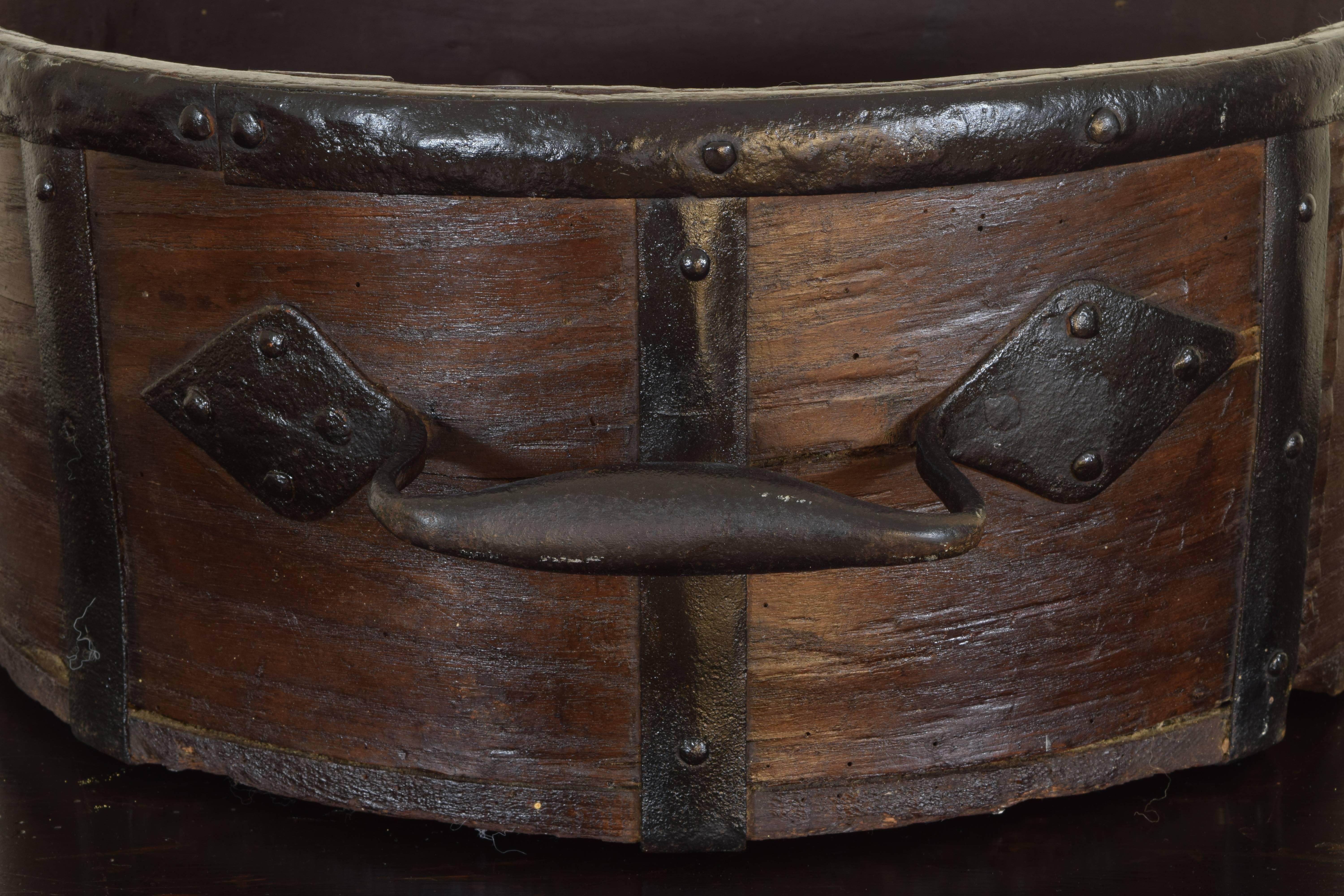 French Mid-19th Century Wooden and Iron Grain Measure 3
