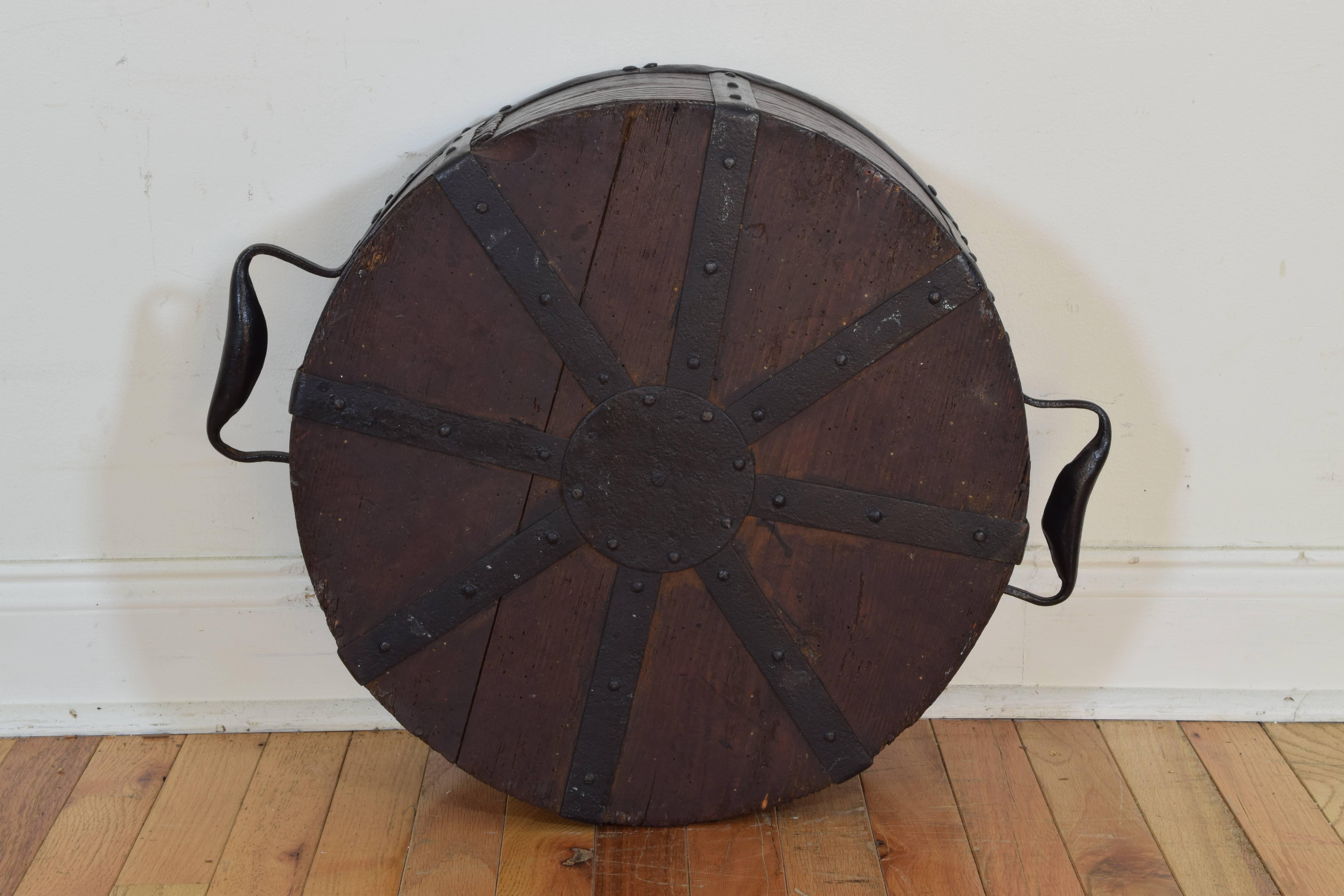 French Mid-19th Century Wooden and Iron Grain Measure 1