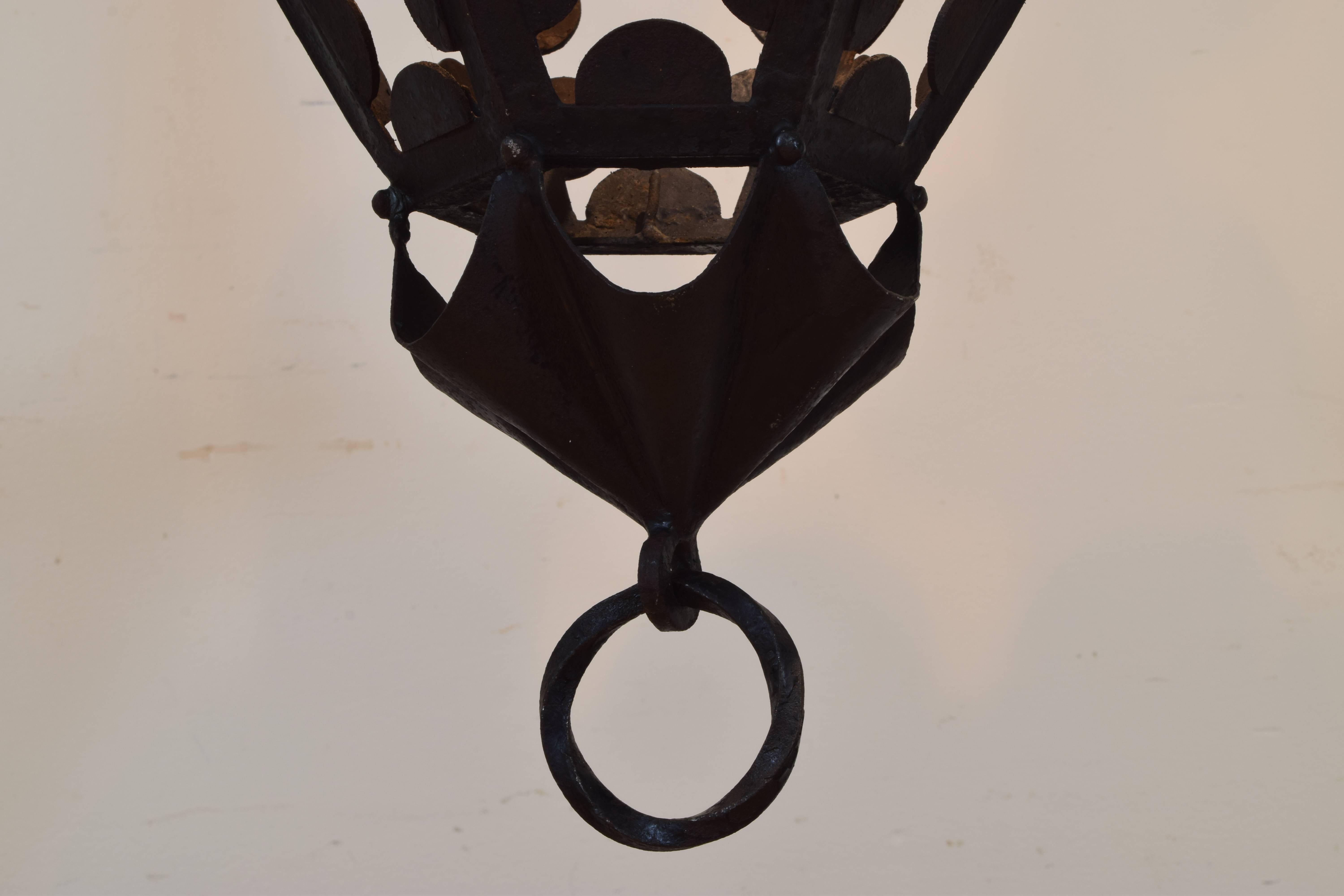 Italian Wrought Iron, Metal, and Glass Baroque Style Lantern, 19th Century 3