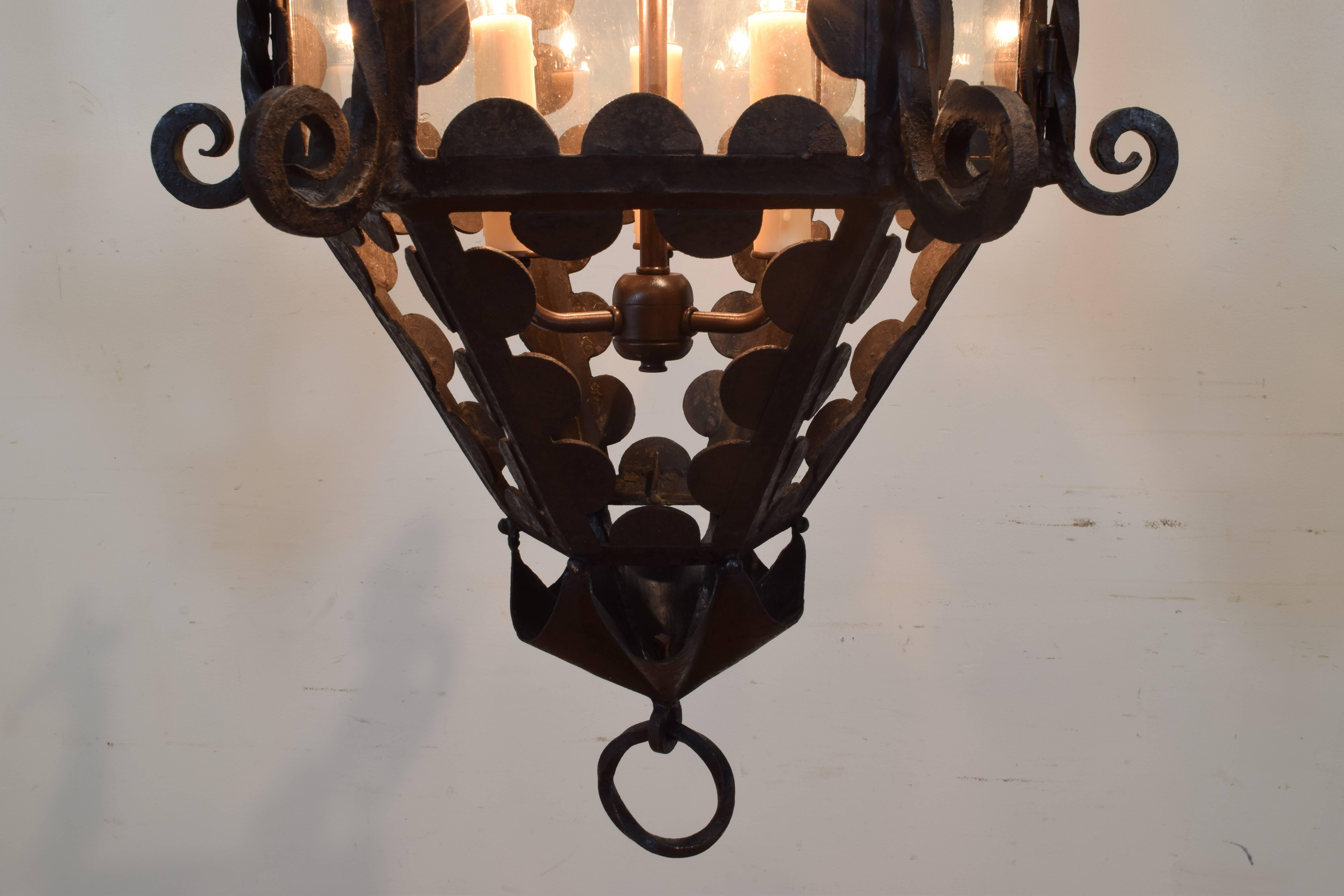 Italian Wrought Iron, Metal, and Glass Baroque Style Lantern, 19th Century 2