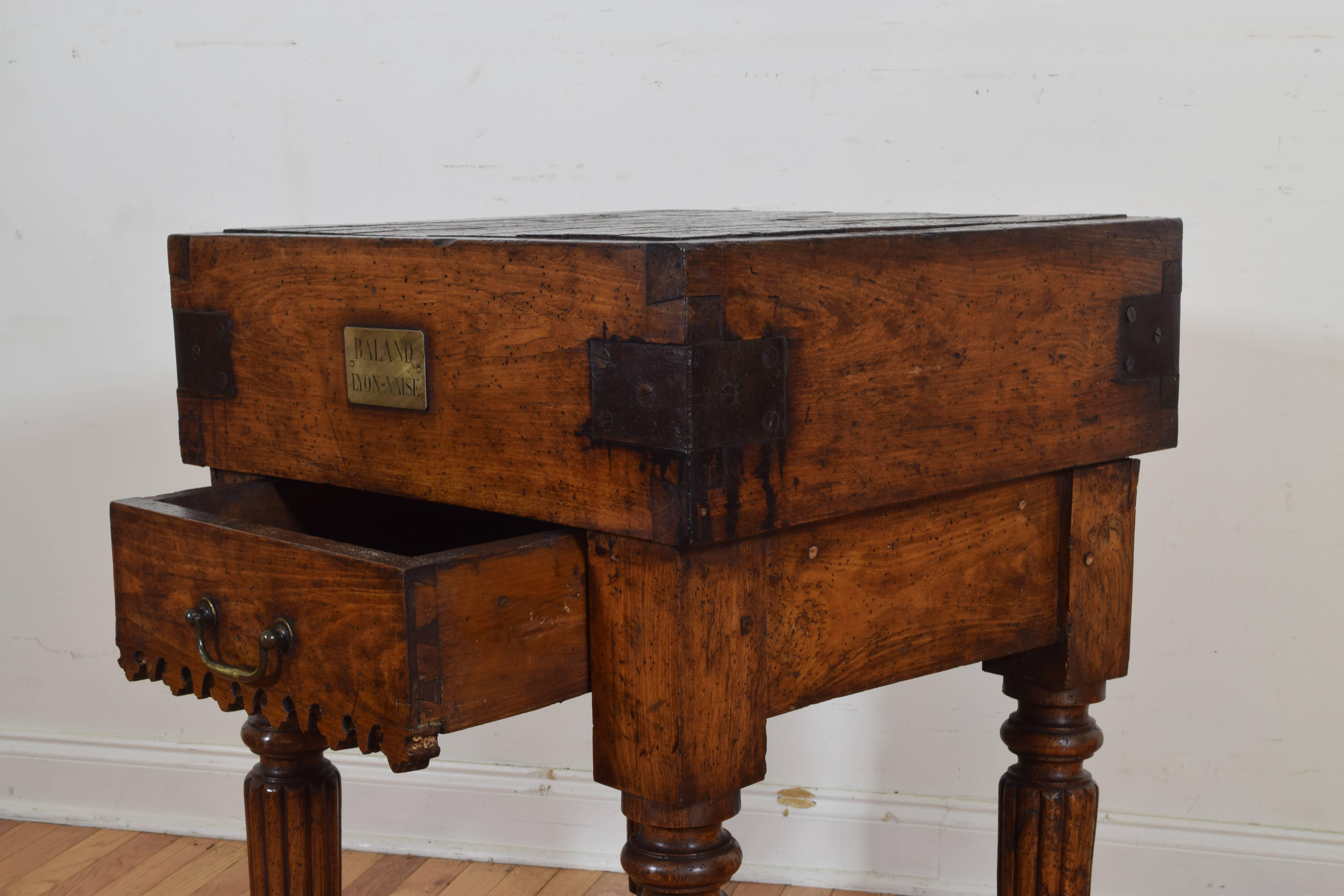 French Louis Philippe Period Chopping Block with Drawer and Origin Plaque 2