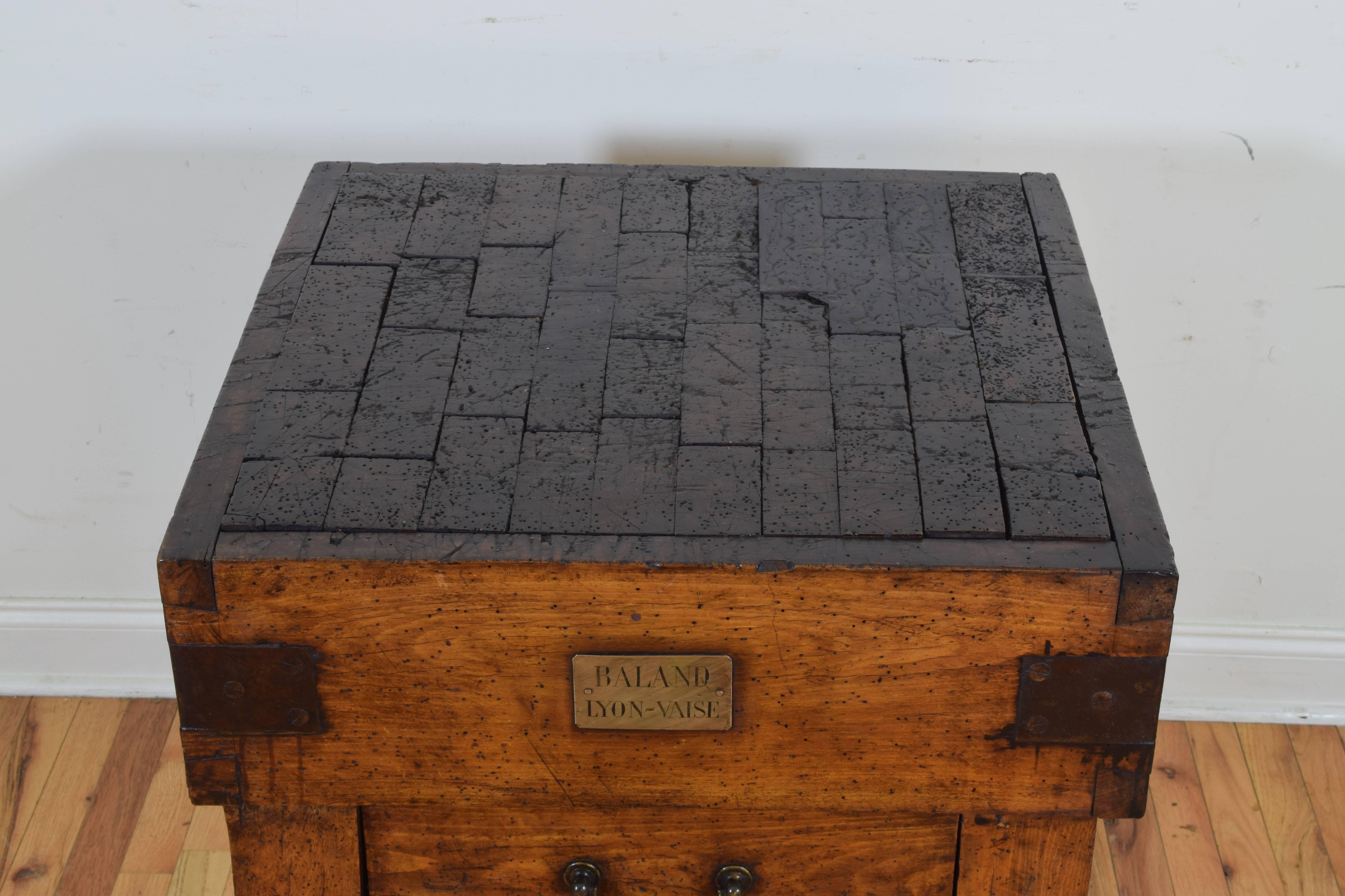 French Louis Philippe Period Chopping Block with Drawer and Origin Plaque 1