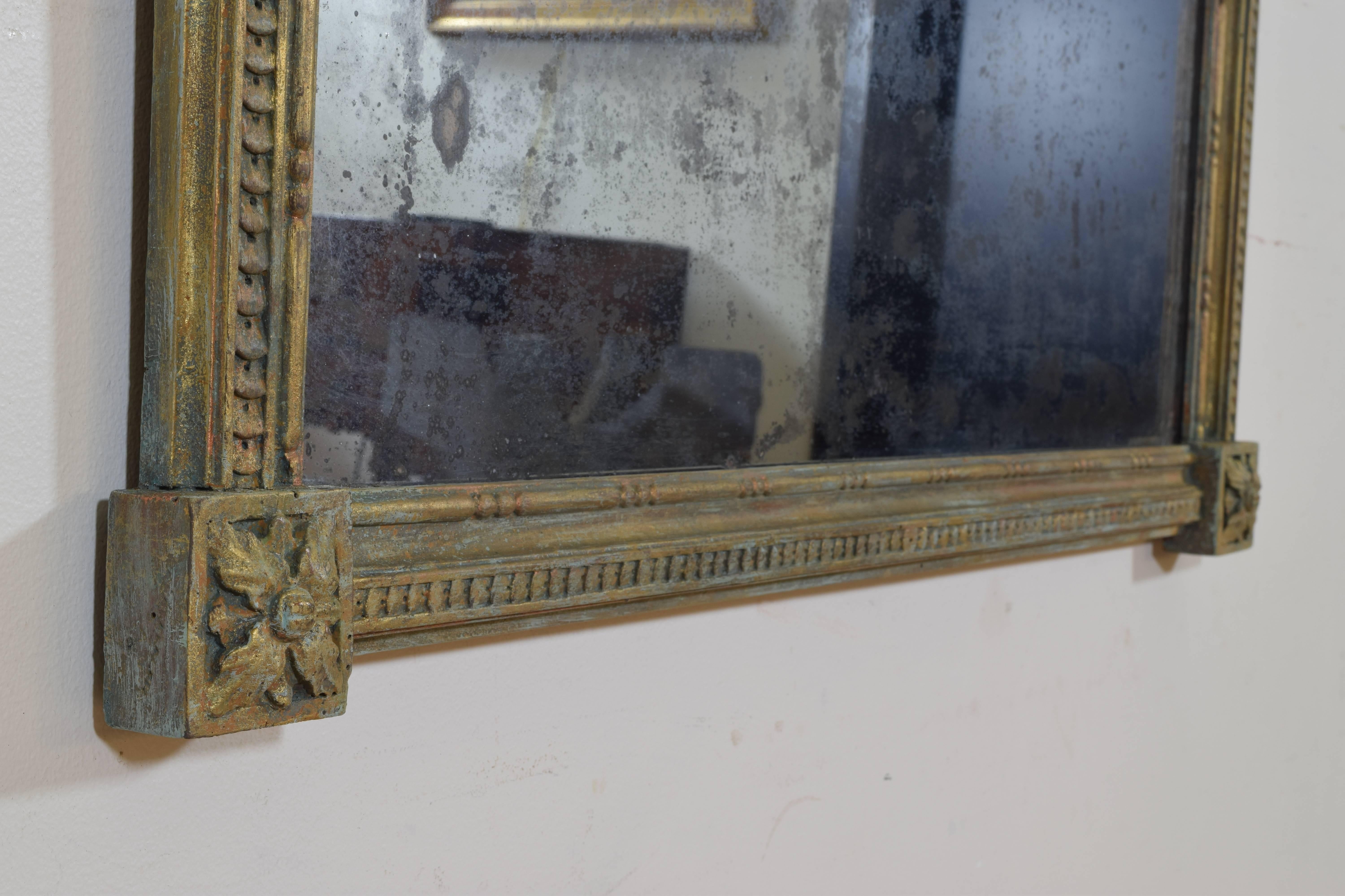 Italian Neoclassic Carved Giltwood Mirror with Verdigris Accents, 19th Century 2