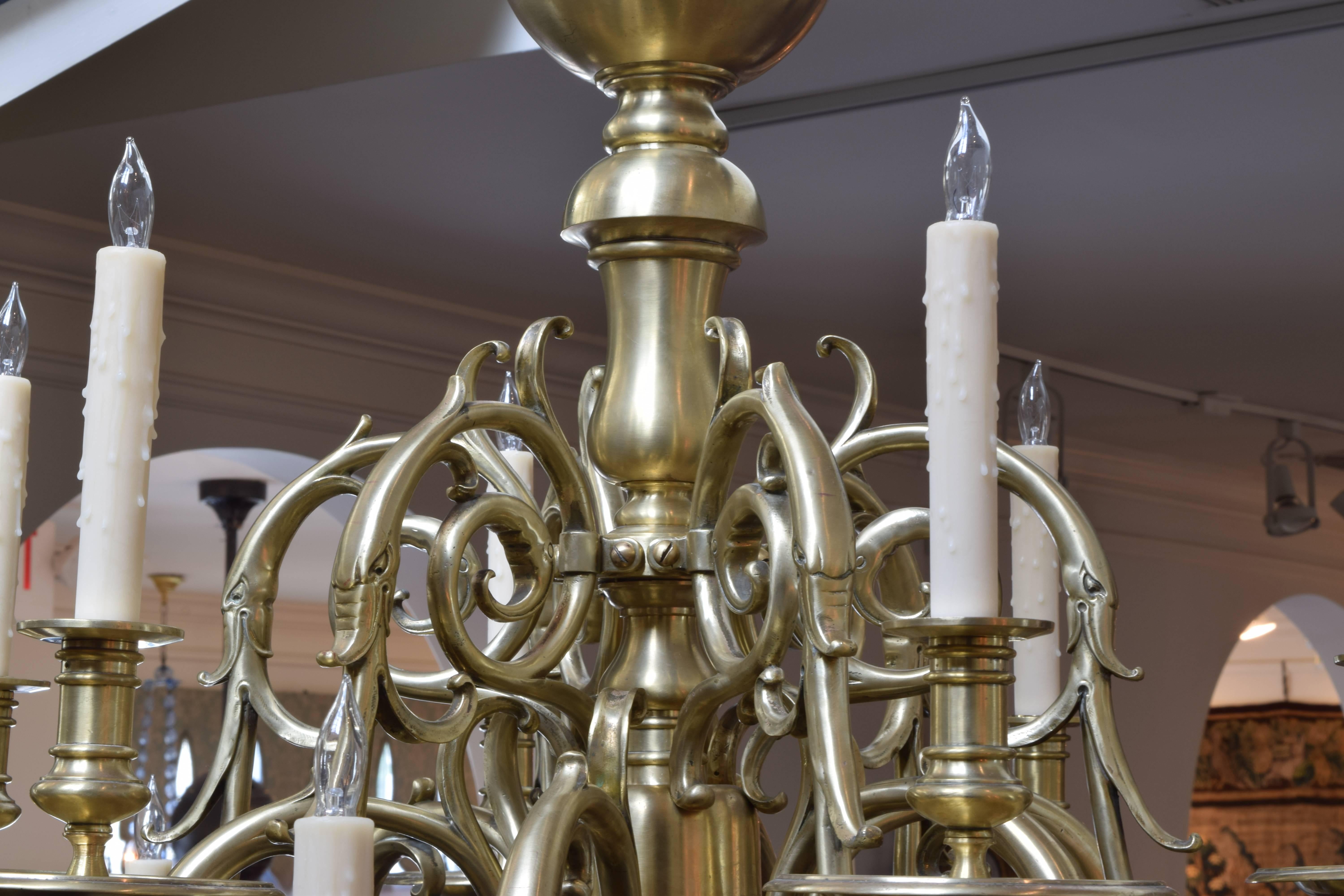 Spanish, Mallorca, Large Brass Baroque Style Twelve-Light Chandelier, circa 1900 In Excellent Condition In Atlanta, GA