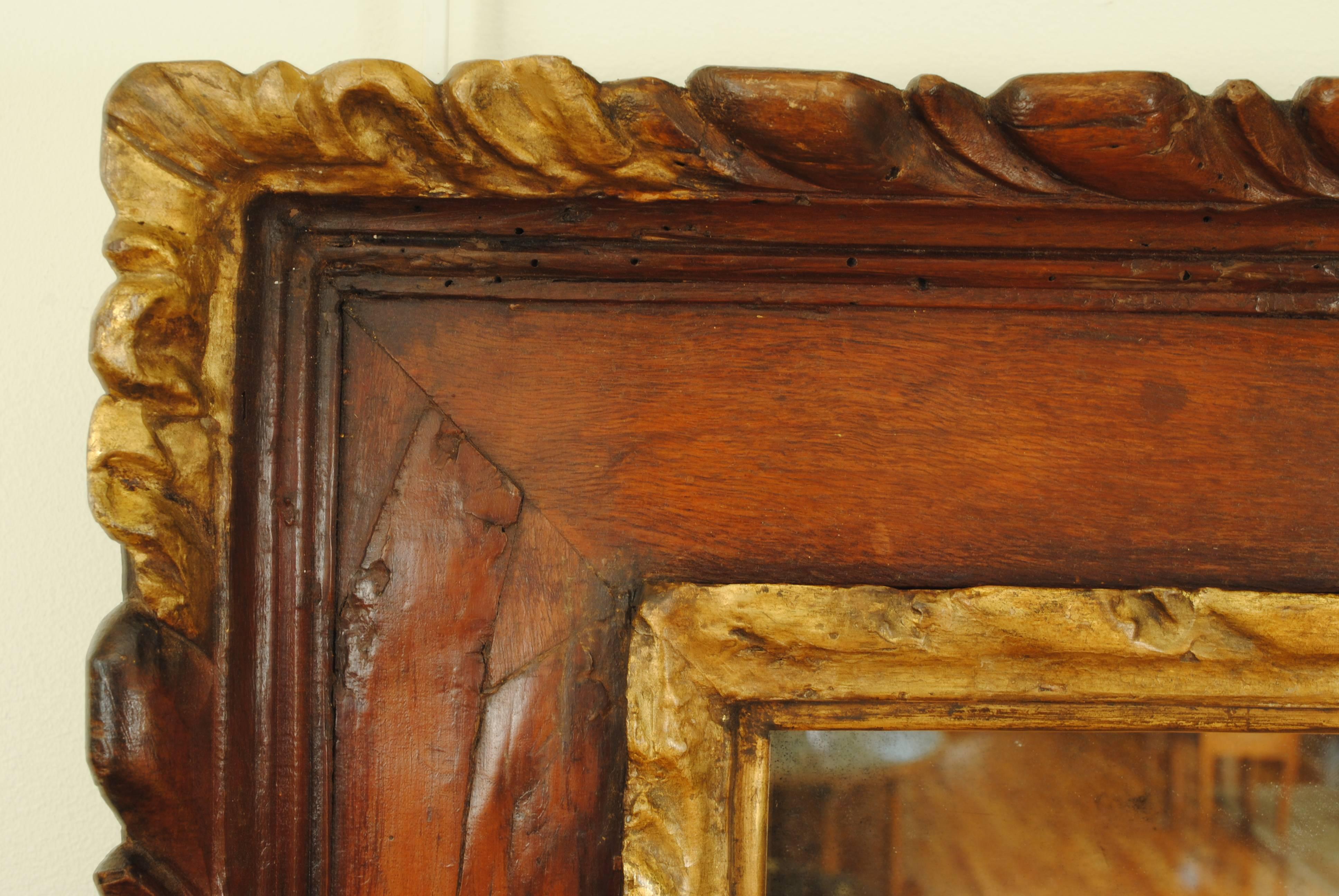 Italian, Piemonte, Carved and Veneered Mirror in a  Walnut and Giltwood Frame 1