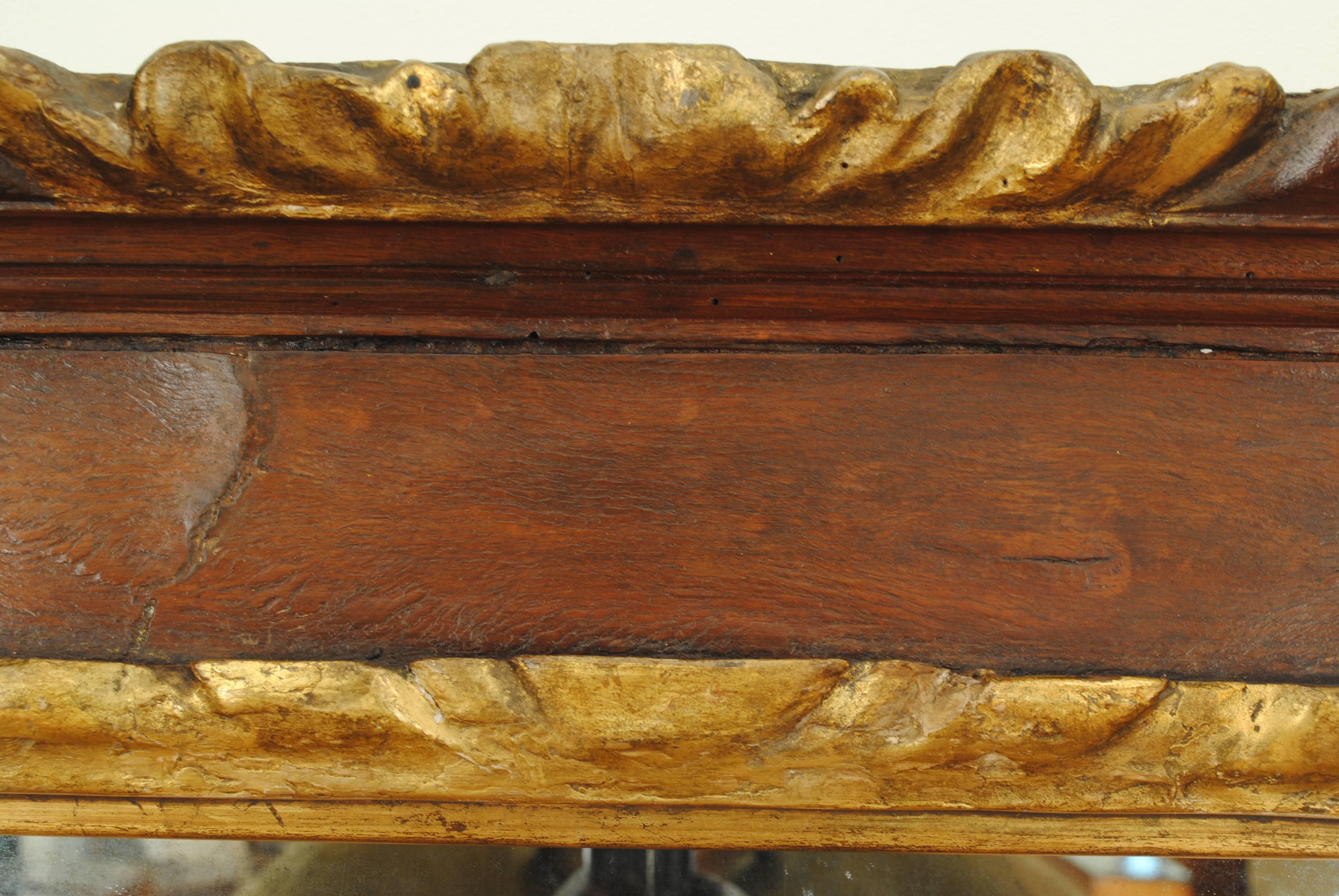 18th Century Italian, Piemonte, Carved and Veneered Mirror in a  Walnut and Giltwood Frame