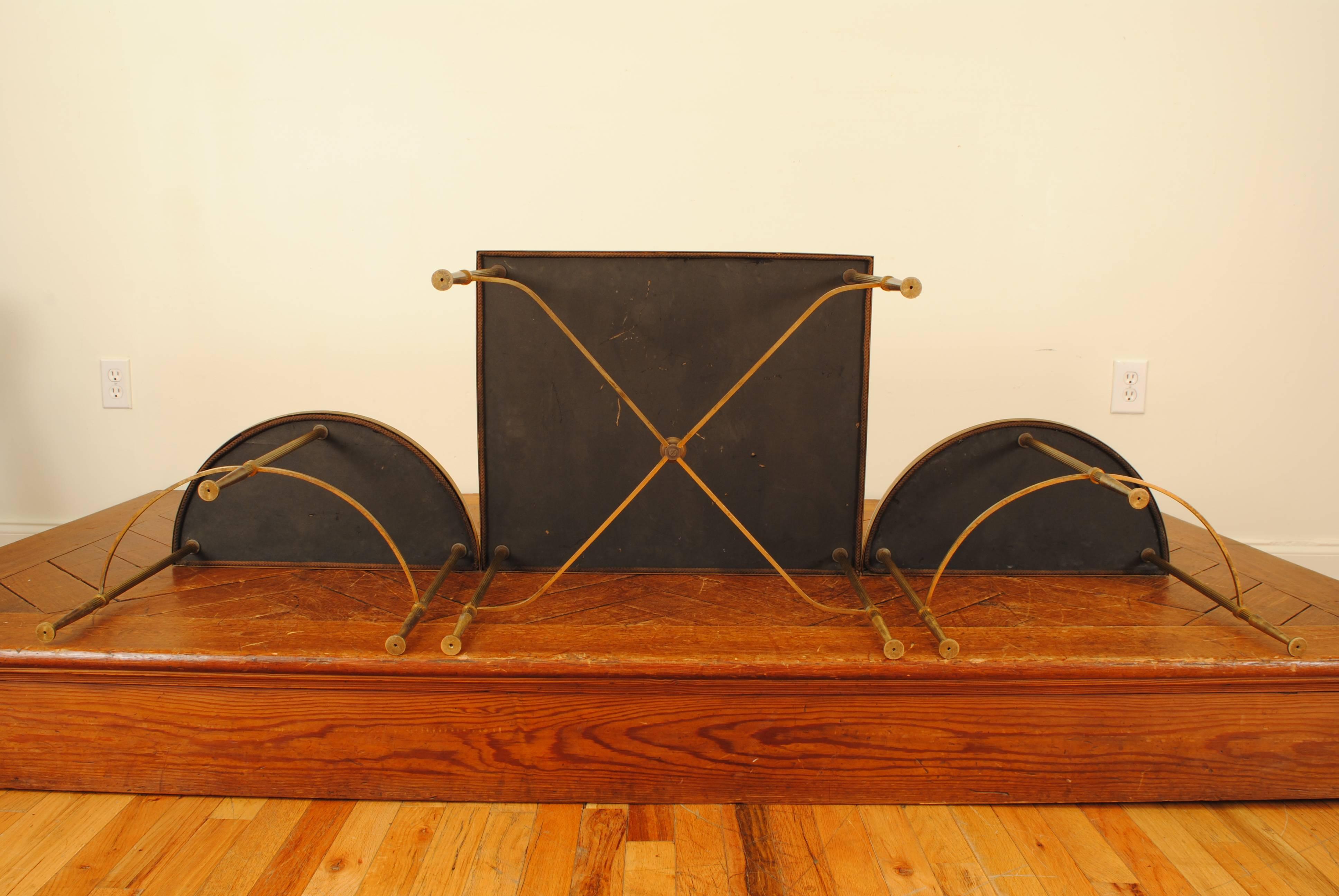 French Neoclassical Style Three-Piece Cast Brass and Mirrored Coffee Table 3