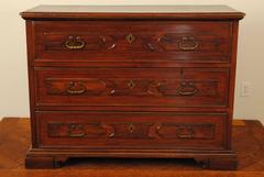 Italian Baroque Style, 19th Century, Three-Drawer Walnut Commode, Brass Hardware