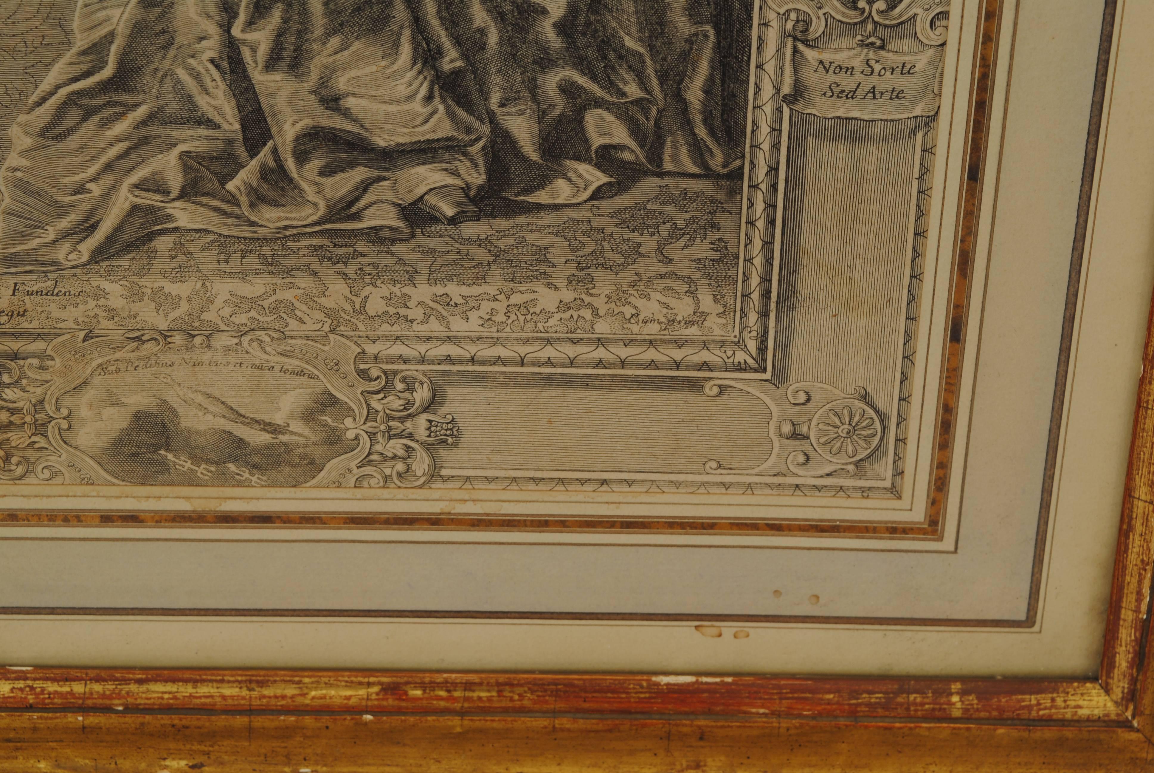 Gravure du milieu du XVIIIe siècle dans un cadre en bois doré du milieu du XIXe siècle  en vente 1