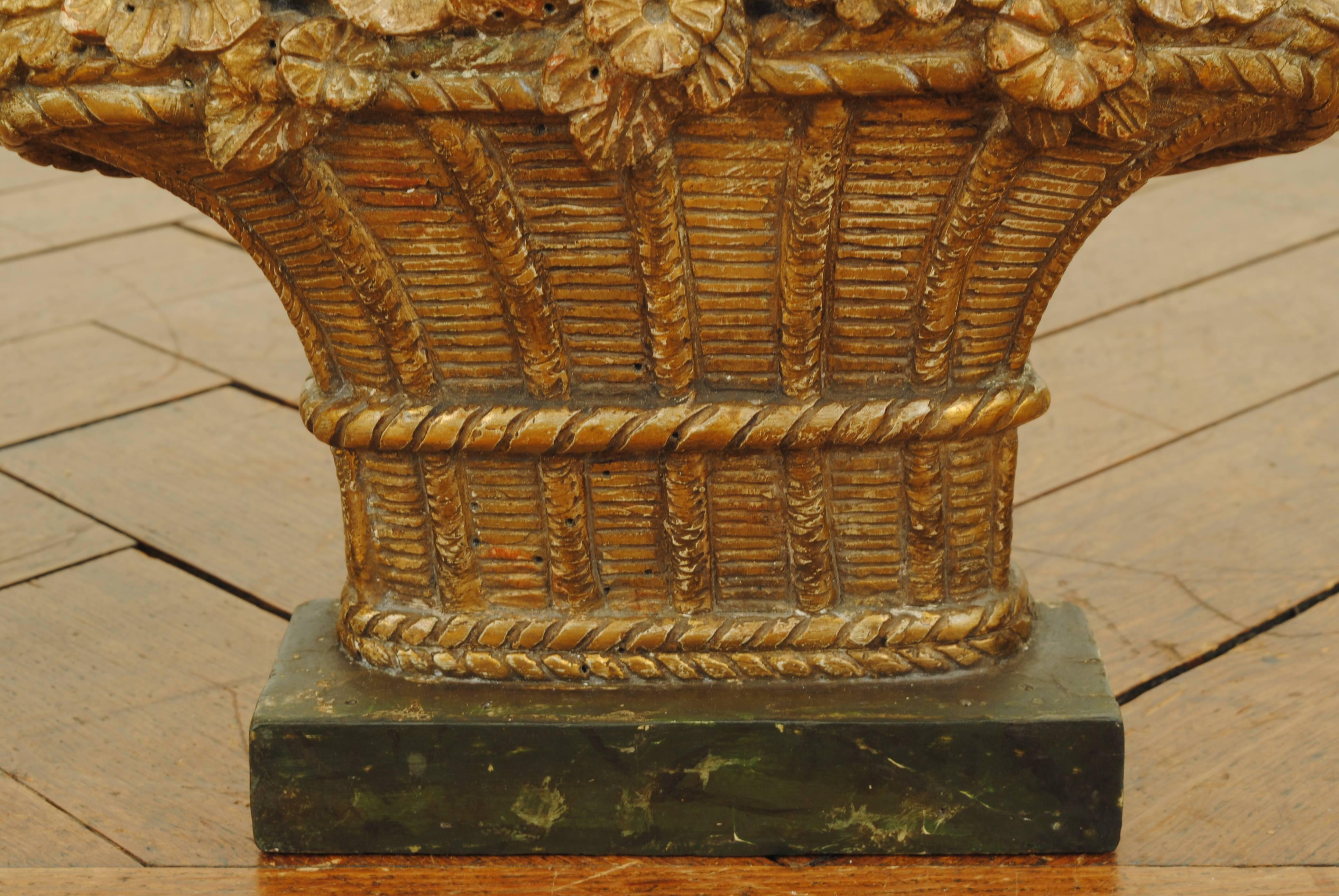 Pair French Louis XVI Period Carved Giltwood Floral Baskets, faux marble bases 2