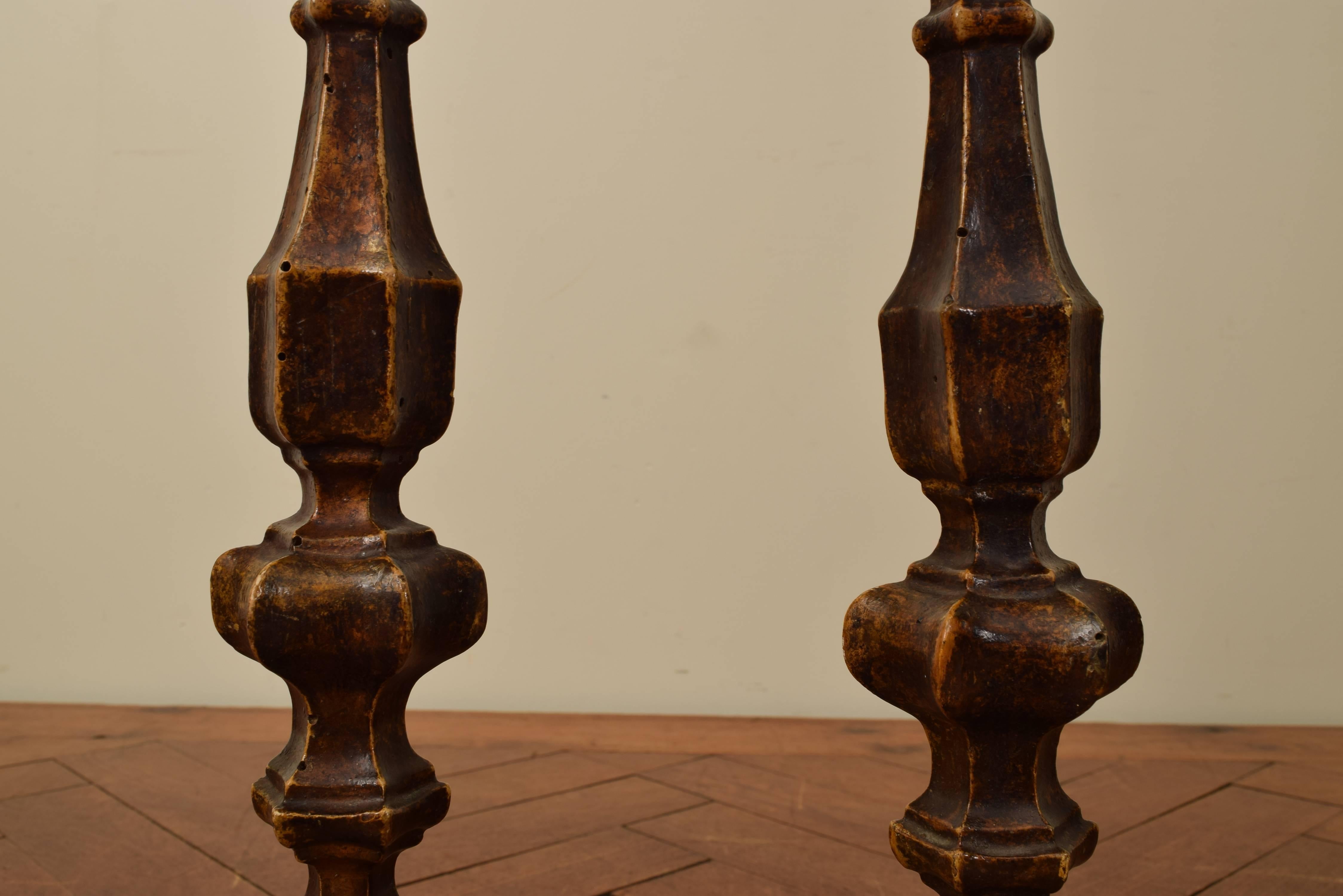 Italian Pair of Early 18th Century Carved Candlesticks in Mecca, Italy