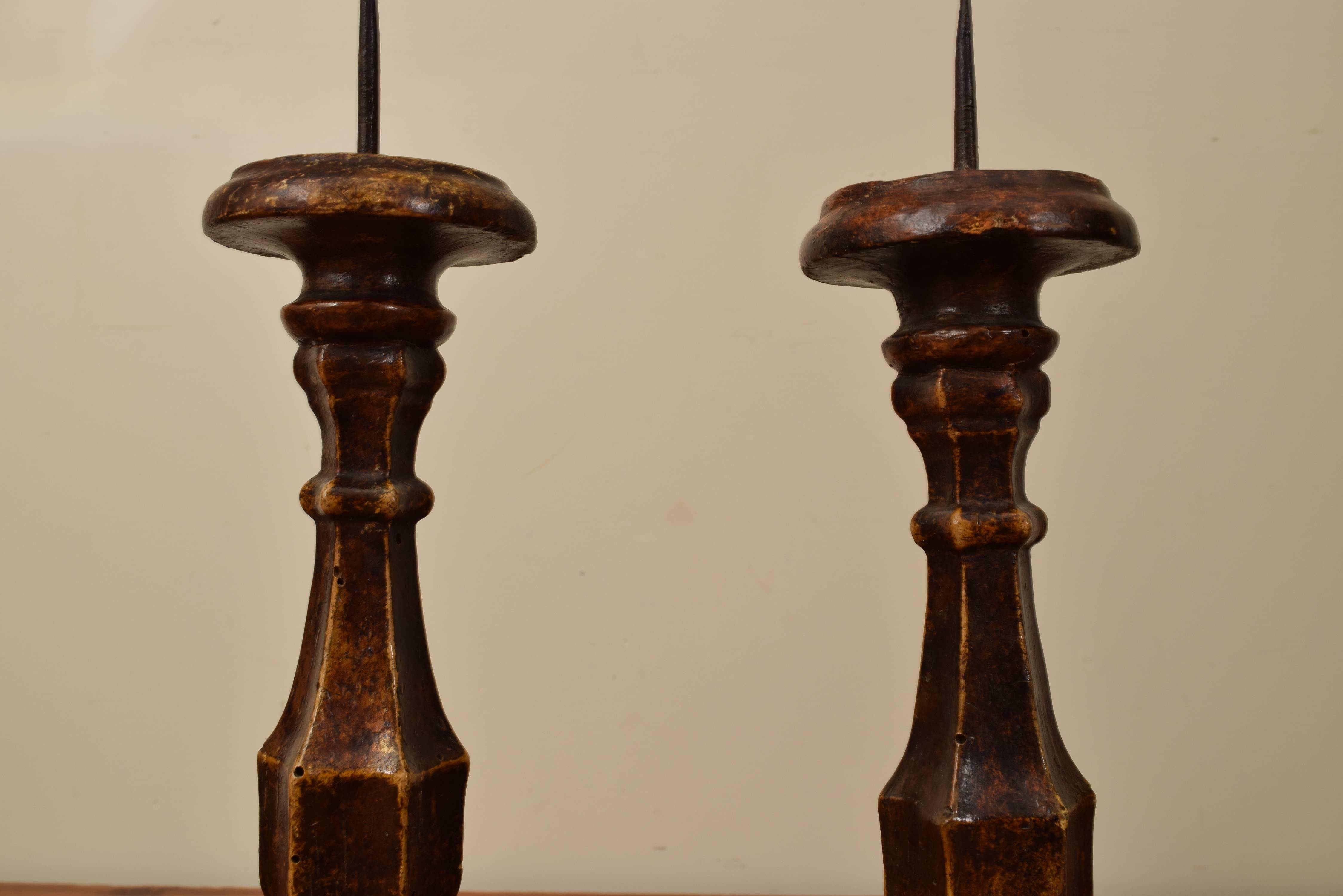 Pair of Early 18th Century Carved Candlesticks in Mecca, Italy In Excellent Condition In Atlanta, GA