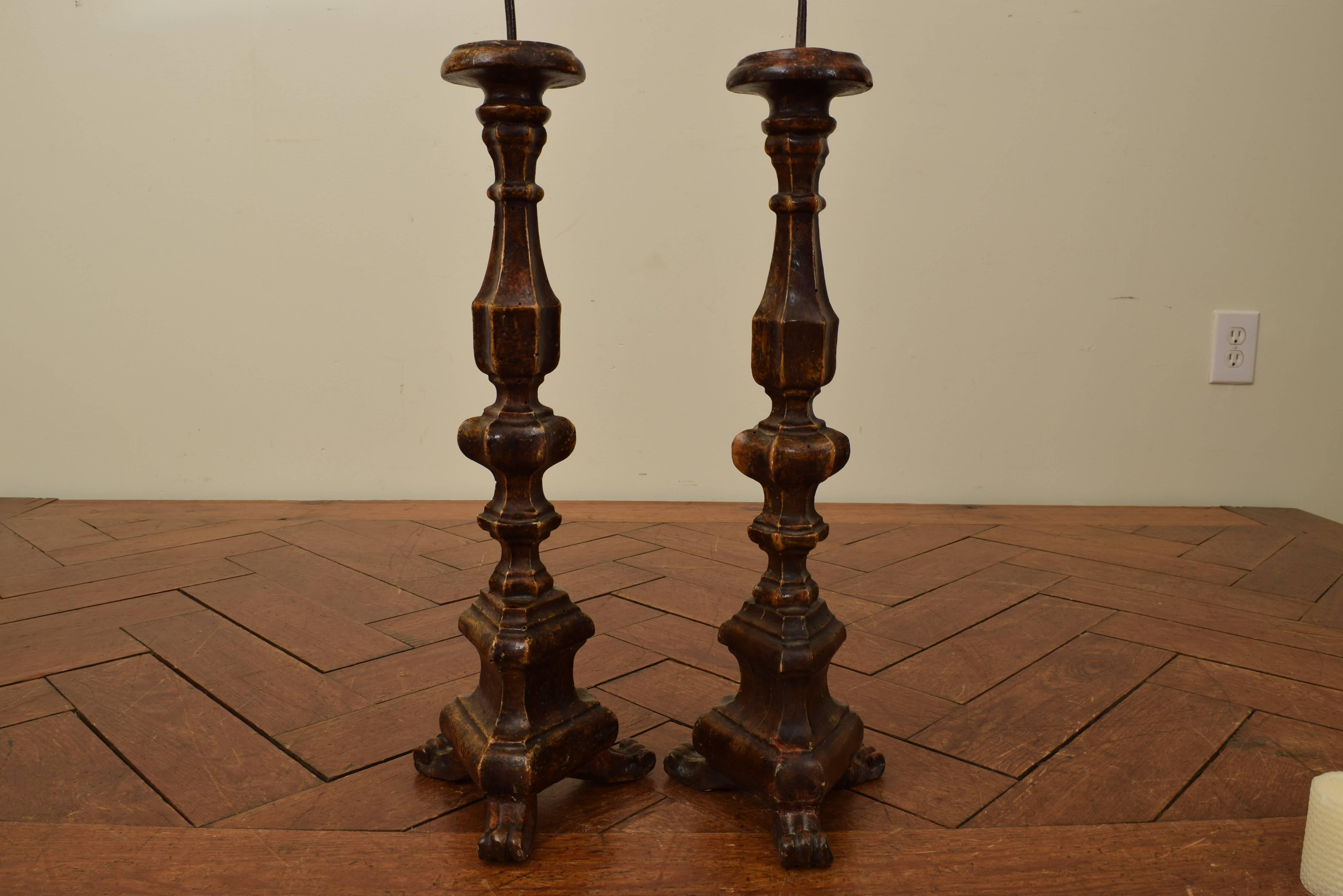 Pair of Early 18th Century Carved Candlesticks in Mecca, Italy 2