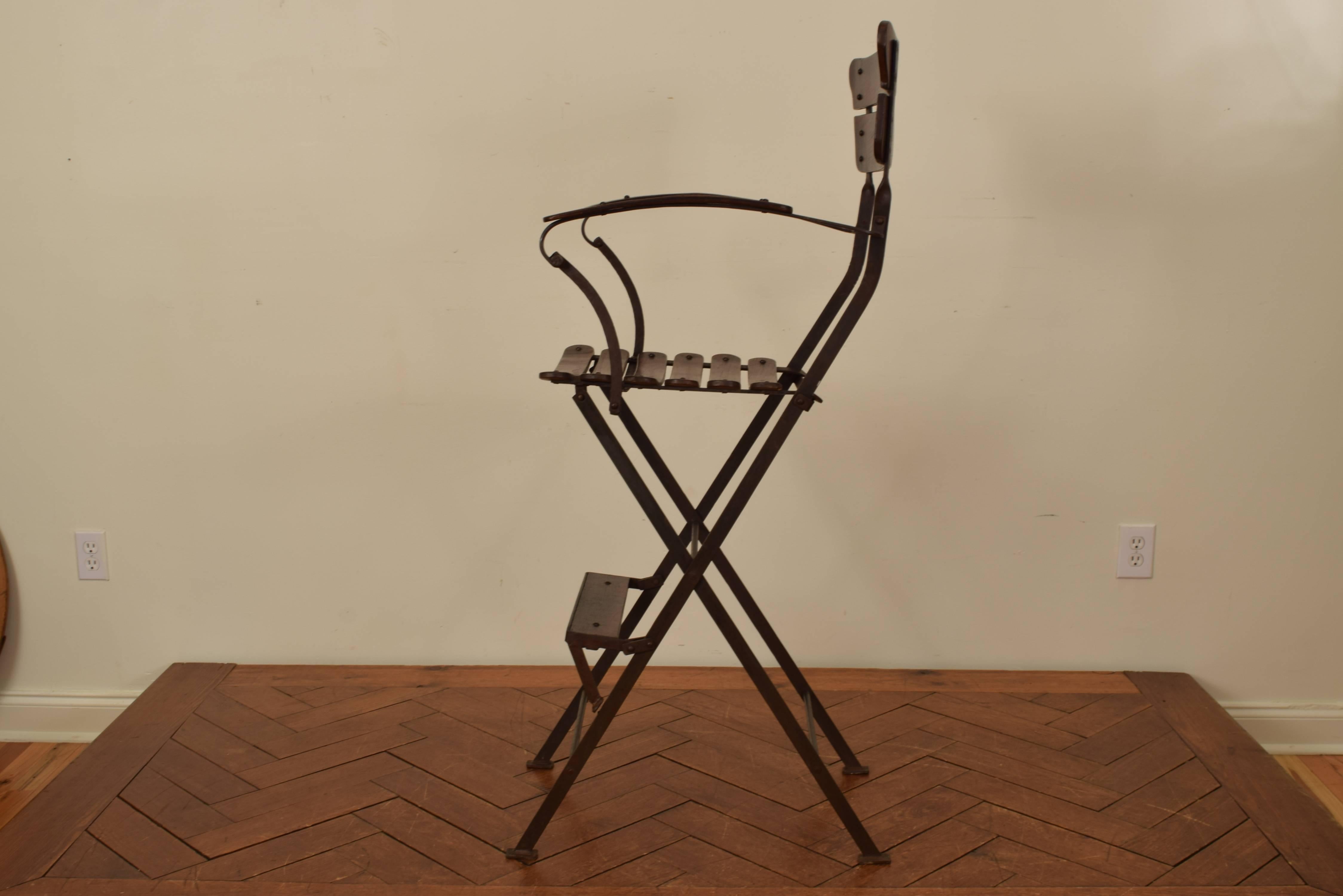 French Forged Iron and Wooden Folding Umpire's Chair, circa 1900 In Good Condition In Atlanta, GA