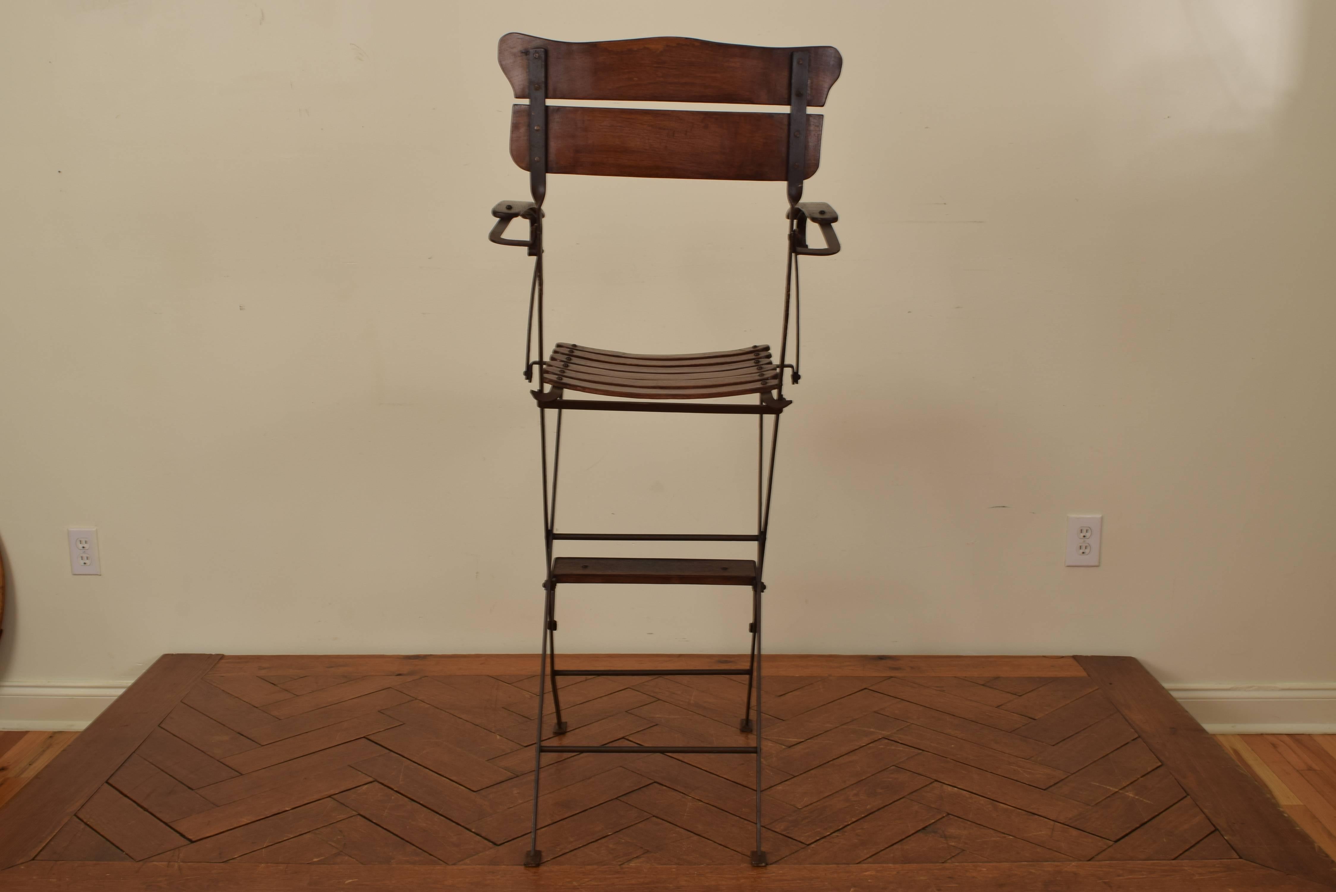 20th Century French Forged Iron and Wooden Folding Umpire's Chair, circa 1900