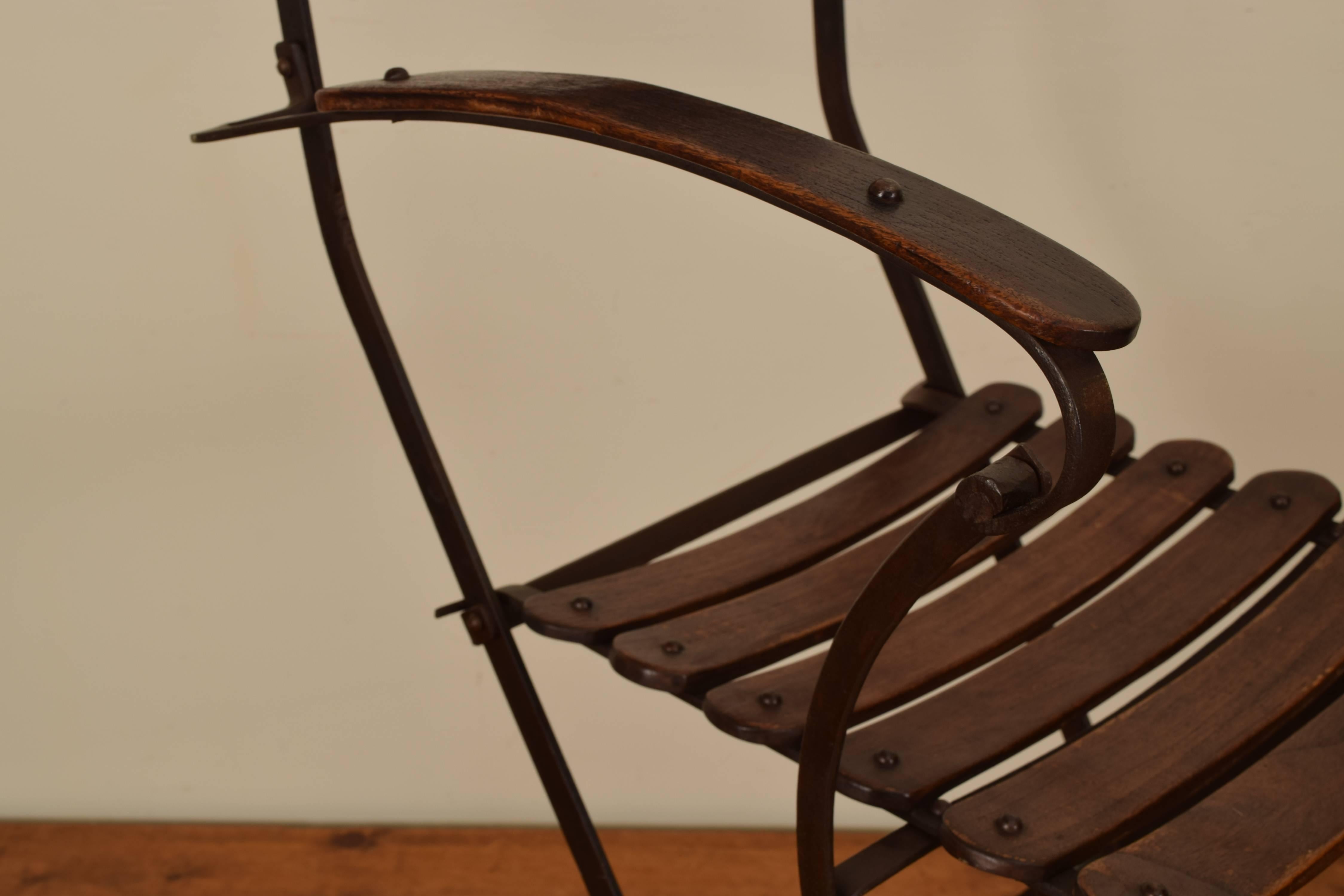 French Forged Iron and Wooden Folding Umpire's Chair, circa 1900 3
