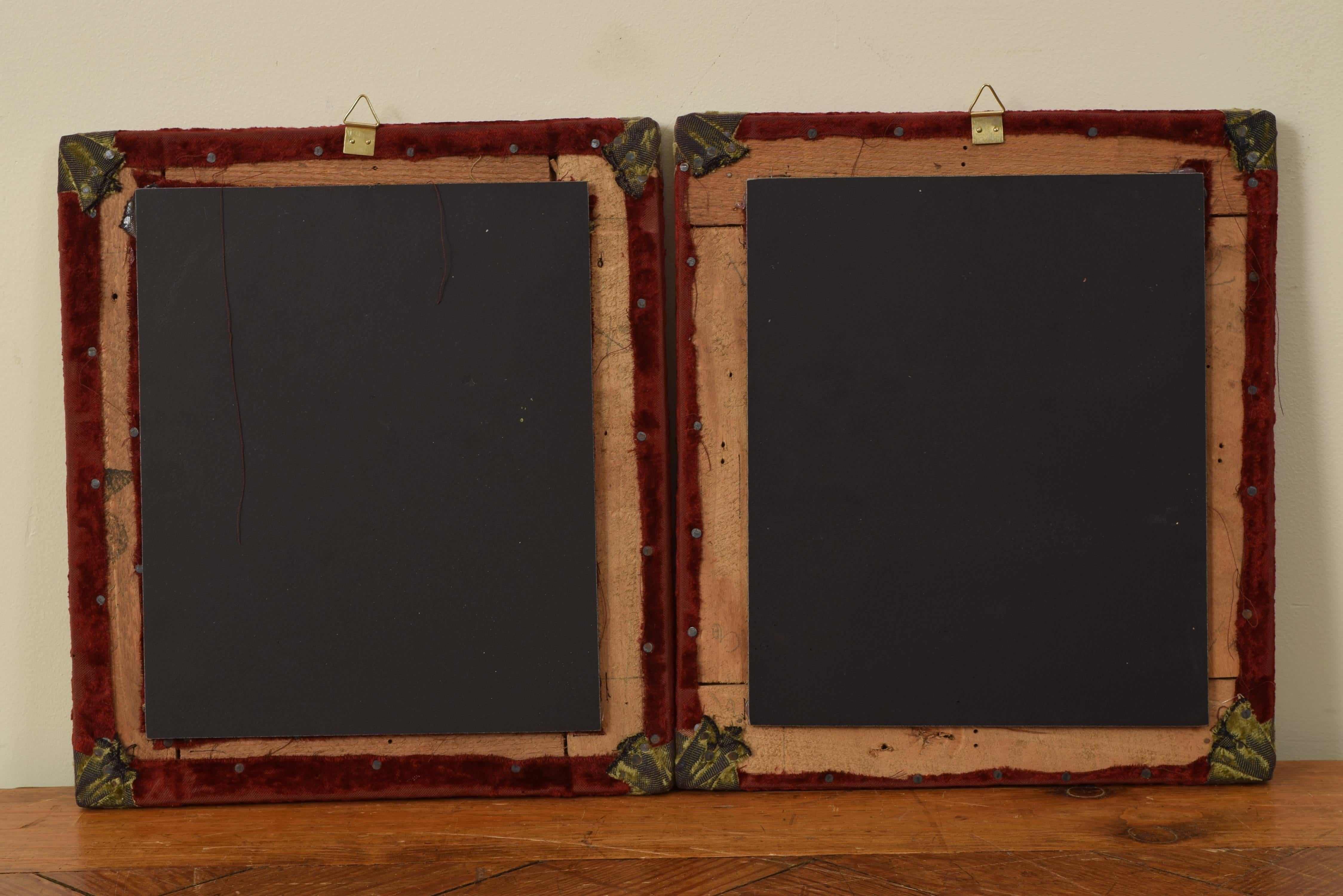 Pair of Italian Baroque Velvet Covered Frames with Later Mirror Plates 3