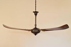 Italian Iron and Wooden Three-Blade Ceiling Fan, circa 1900