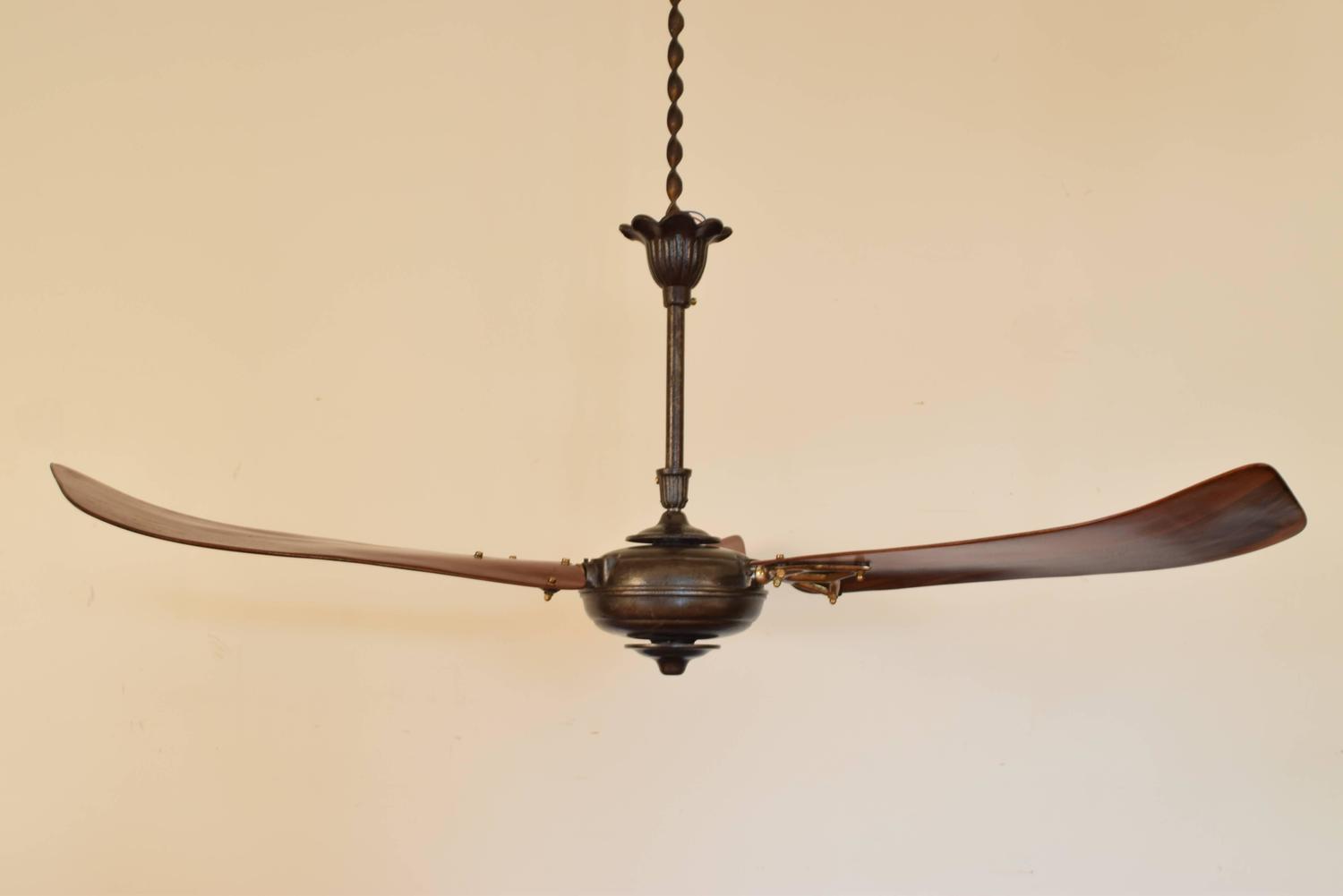Italian Iron and Wooden Three-Blade Ceiling Fan, circa ...