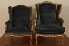 Matched Pair of French Louis XV Style 19th Century Carved Giltwood Bergeres