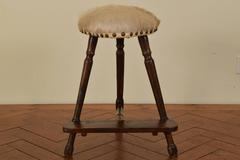 German Early 19th Century Walnut and Upholstered Tall Work Stool