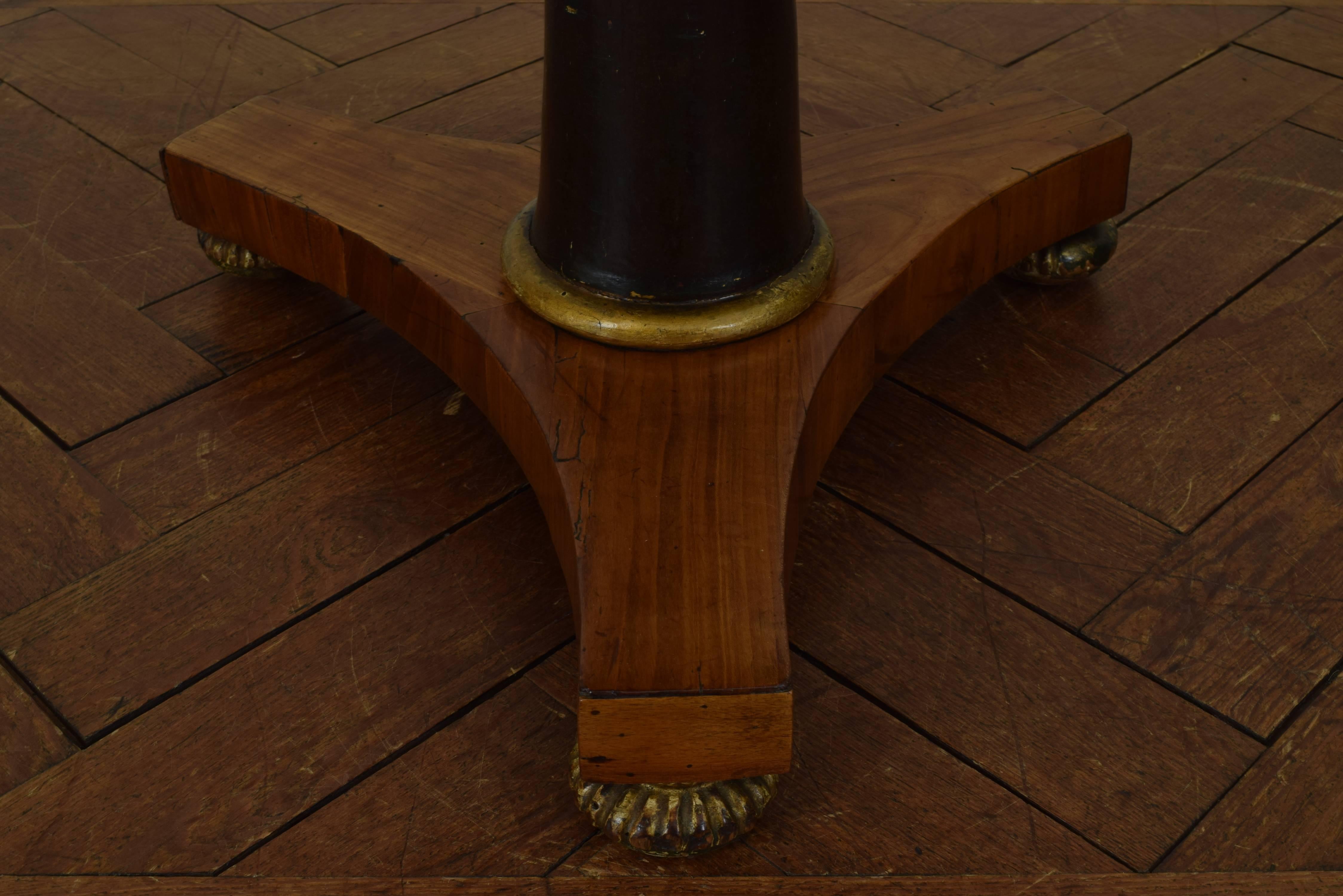Neoclassical Italian Neoclassic Walnut, Ebonized, Giltwood Marble-Top Center Table