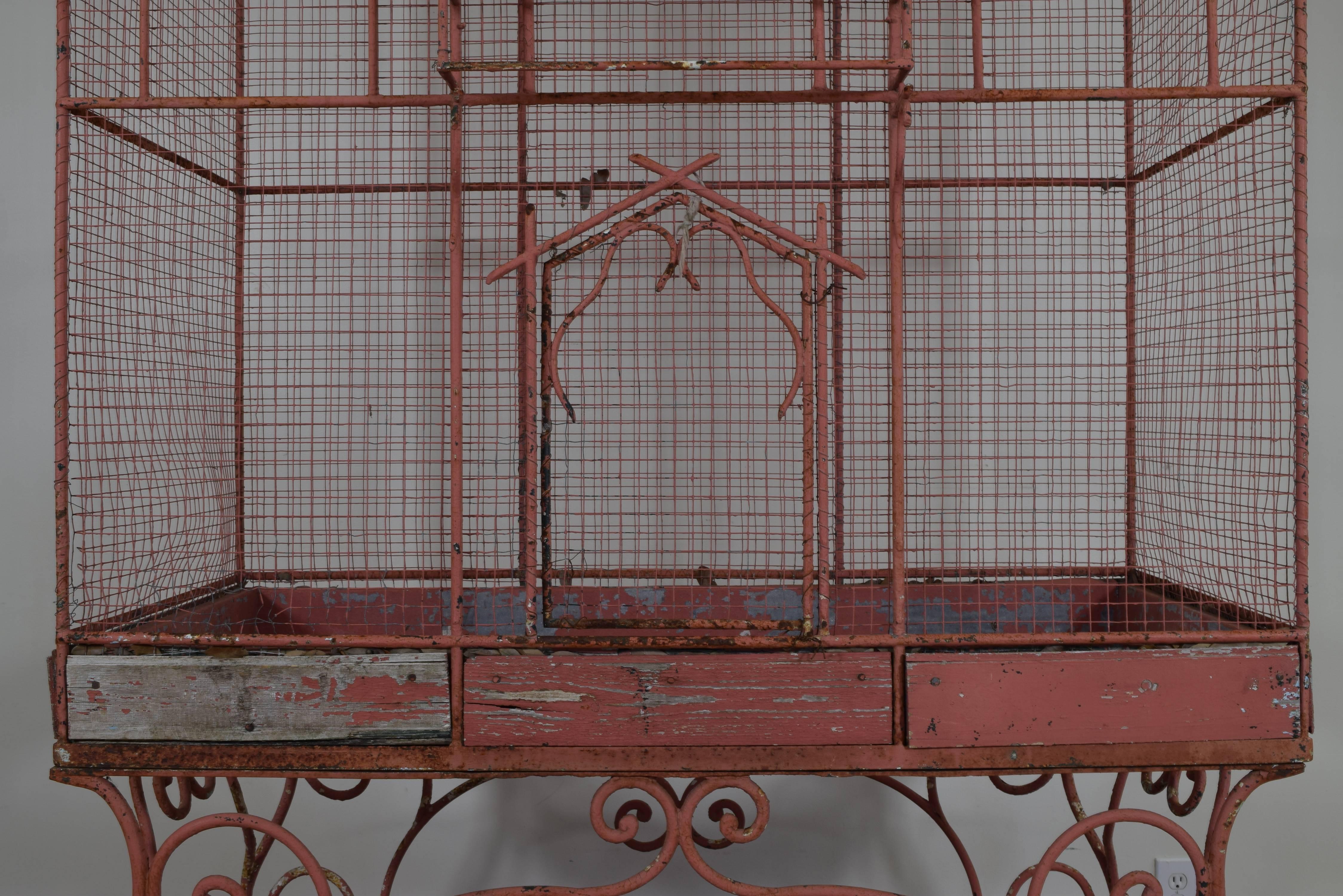 Massive Turn of the 20th Century Painted Iron and Wood Birdcage 1