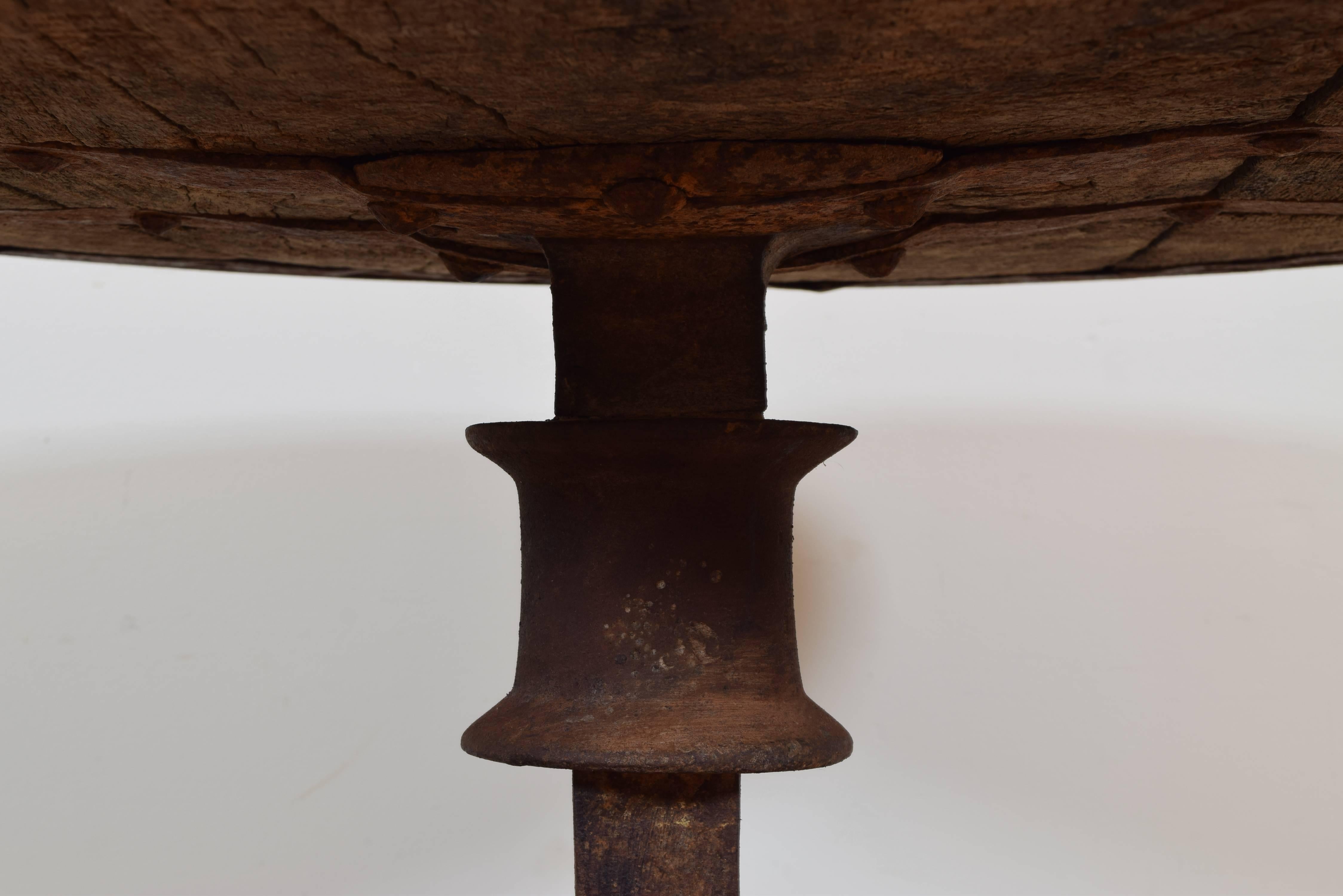 French Wrought Iron Banded and Wooden Circular Table, 19th Century or Earlier 3