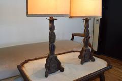 Sicilian Painted Tole Candlesticks Mounted as Table Lamps Pair 18th-19th Century