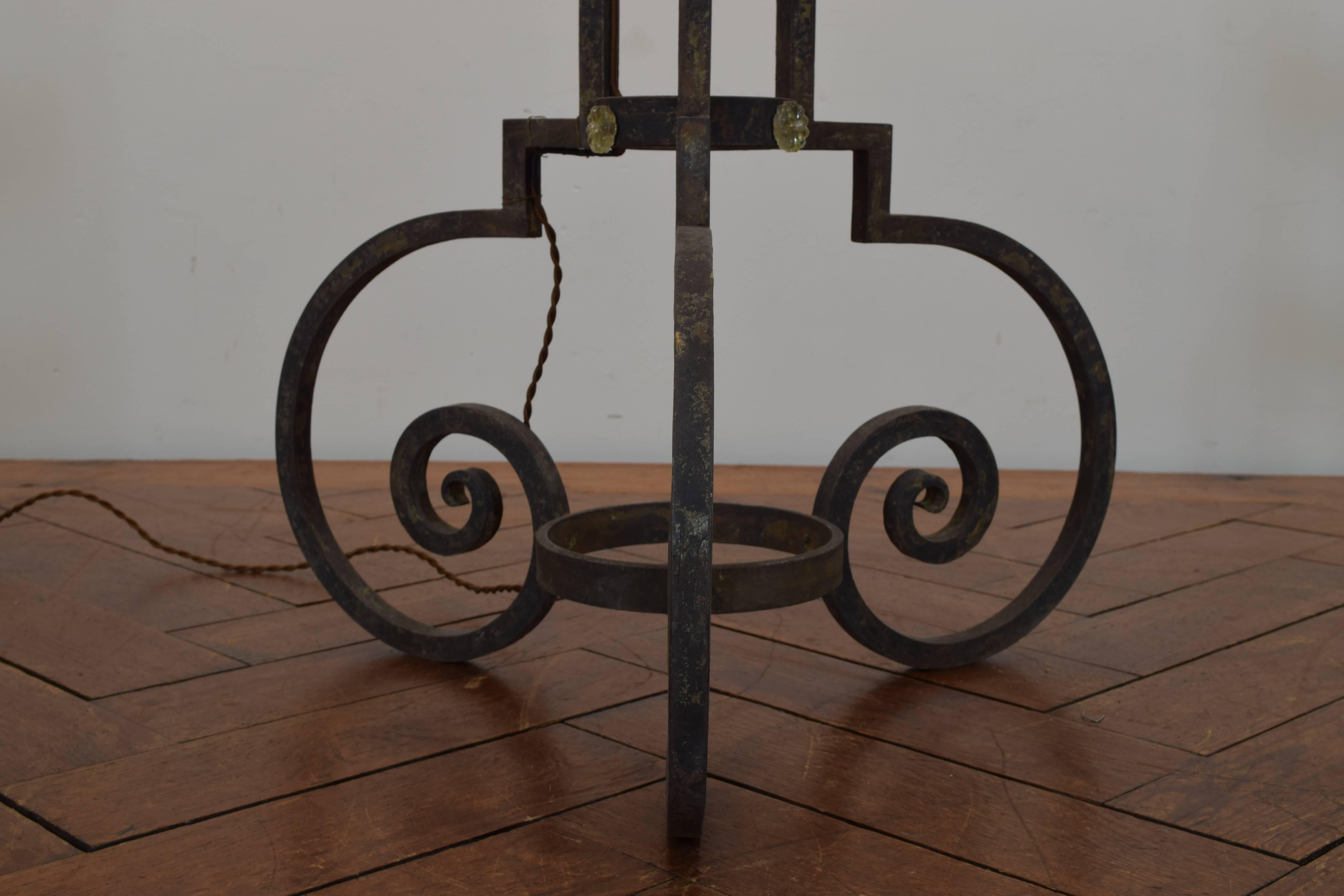 French Art Deco Wrought Iron and Glass Floor Lamp 3