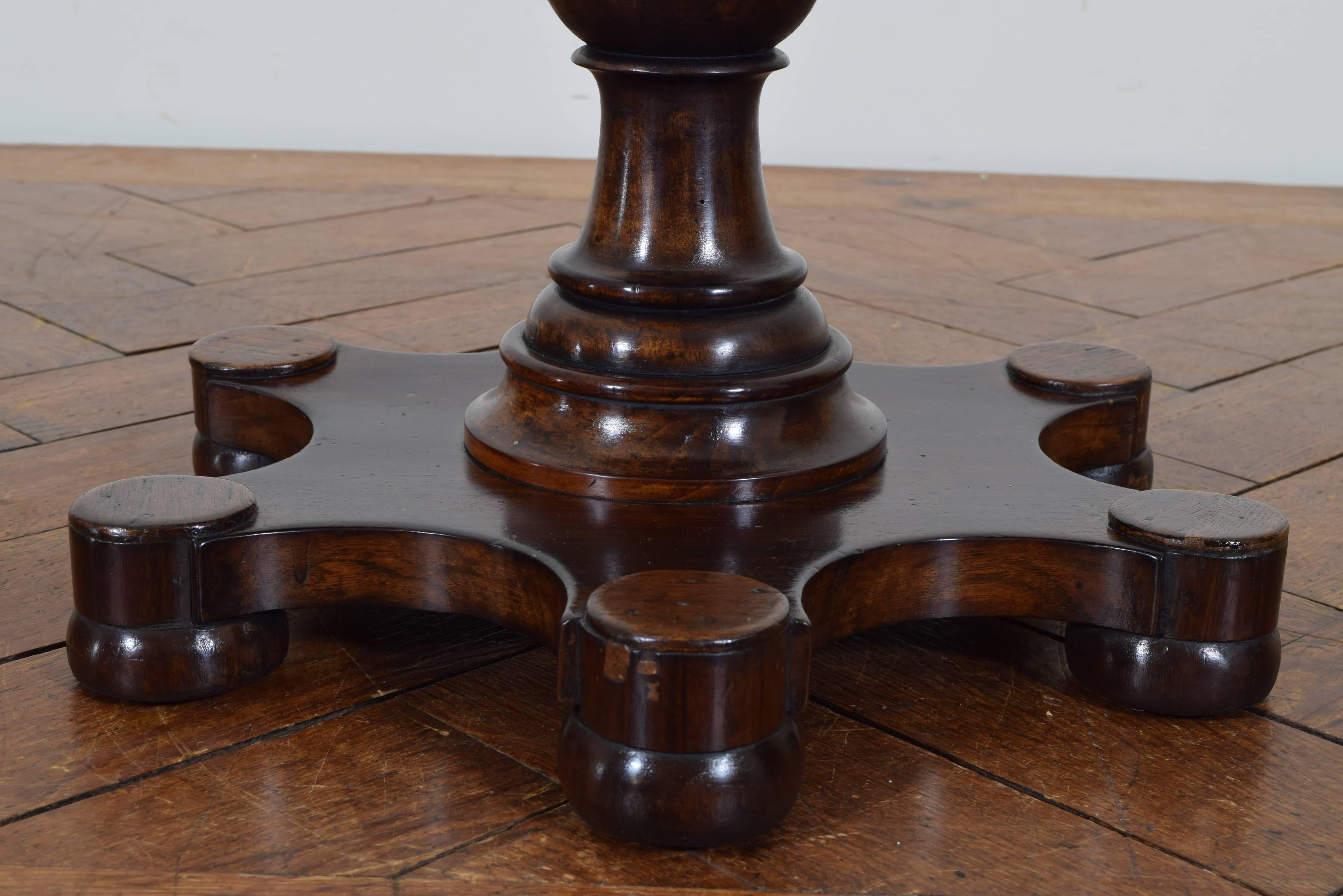 Neoclassical Italian Neoclassic Walnut and Inlaid One-Drawer Table on Six-Footed Base