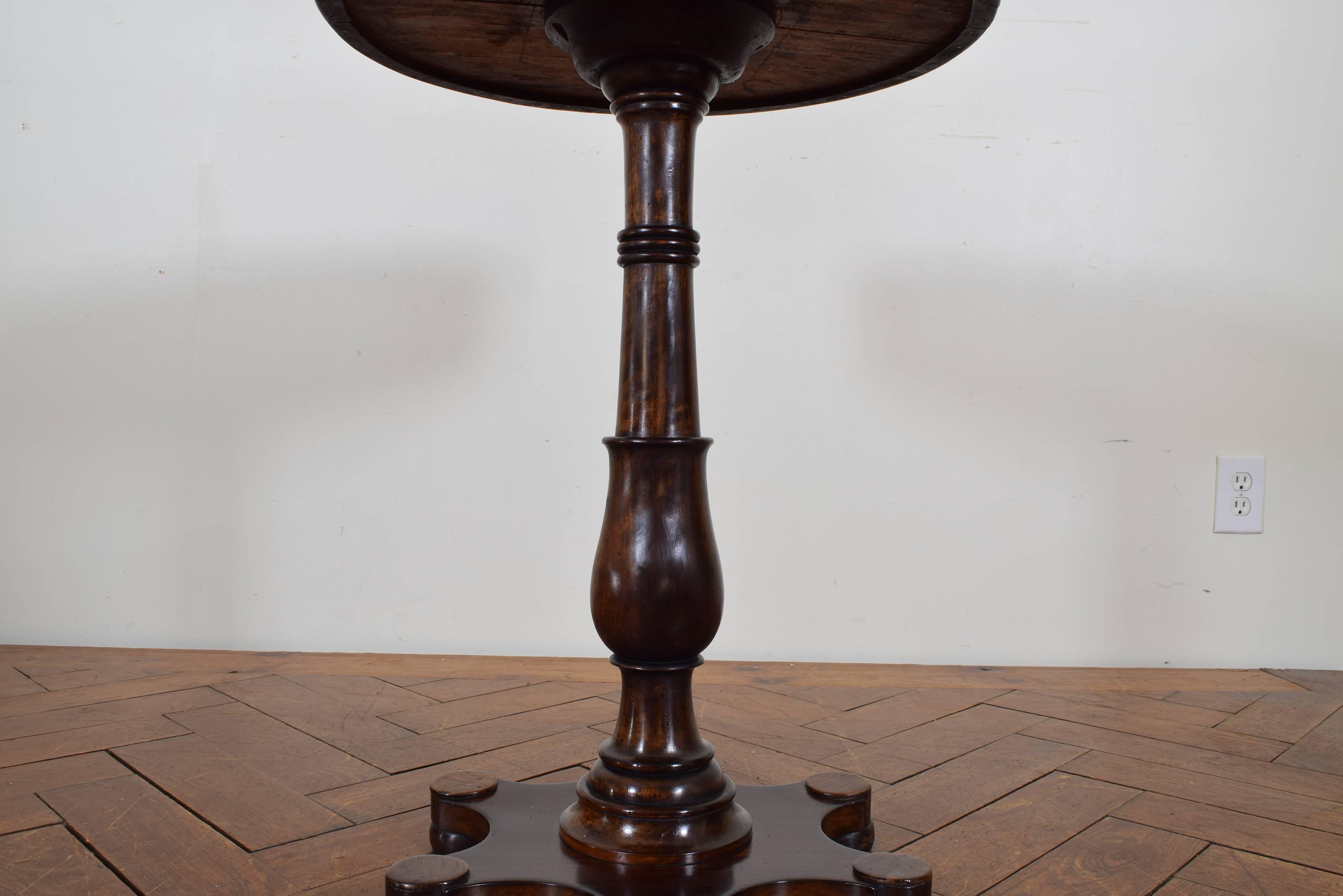 Mid-19th Century Italian Neoclassic Walnut and Inlaid One-Drawer Table on Six-Footed Base