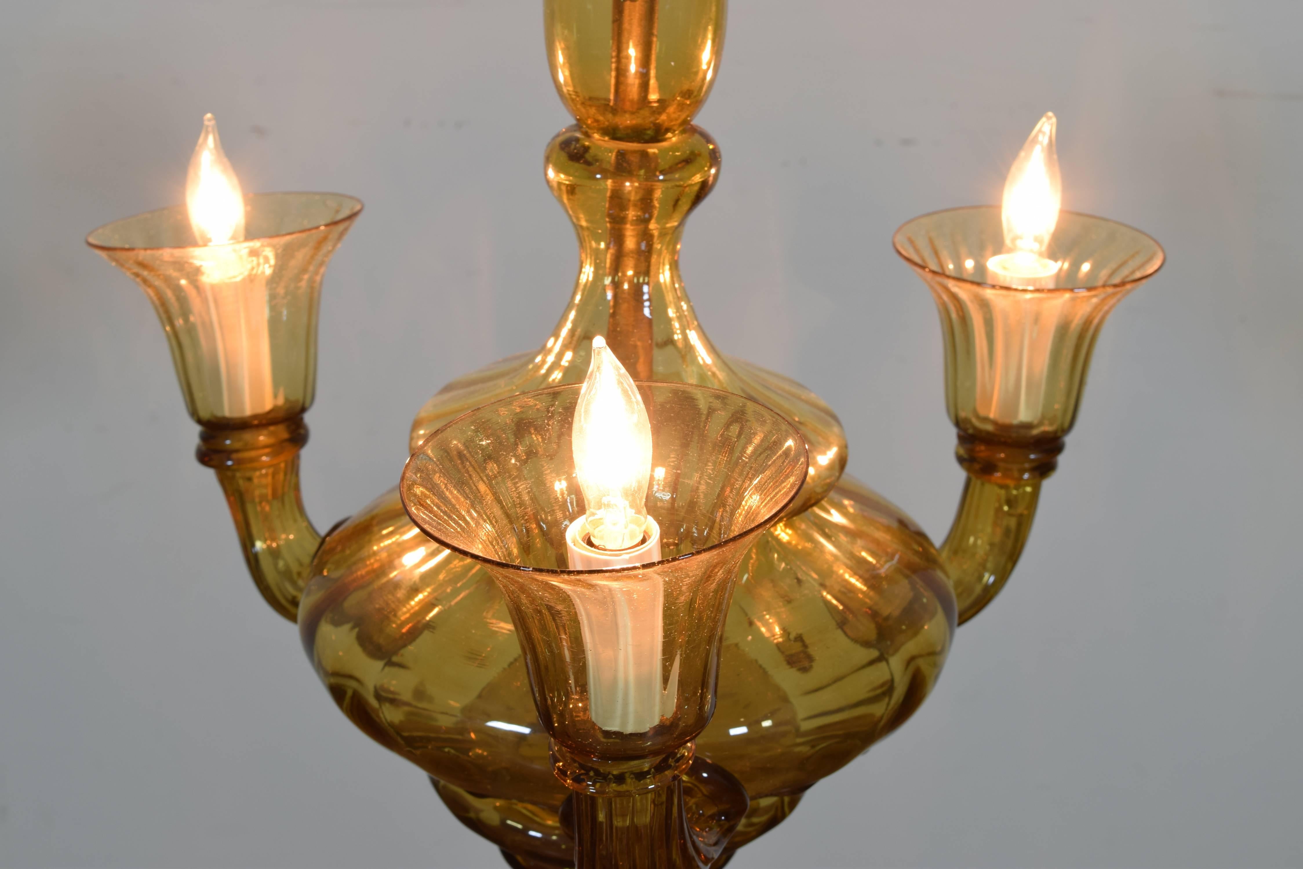 Murano Glass Italian, Murano, Glass Three-Light Fixture, Second Quarter of the 20th Century