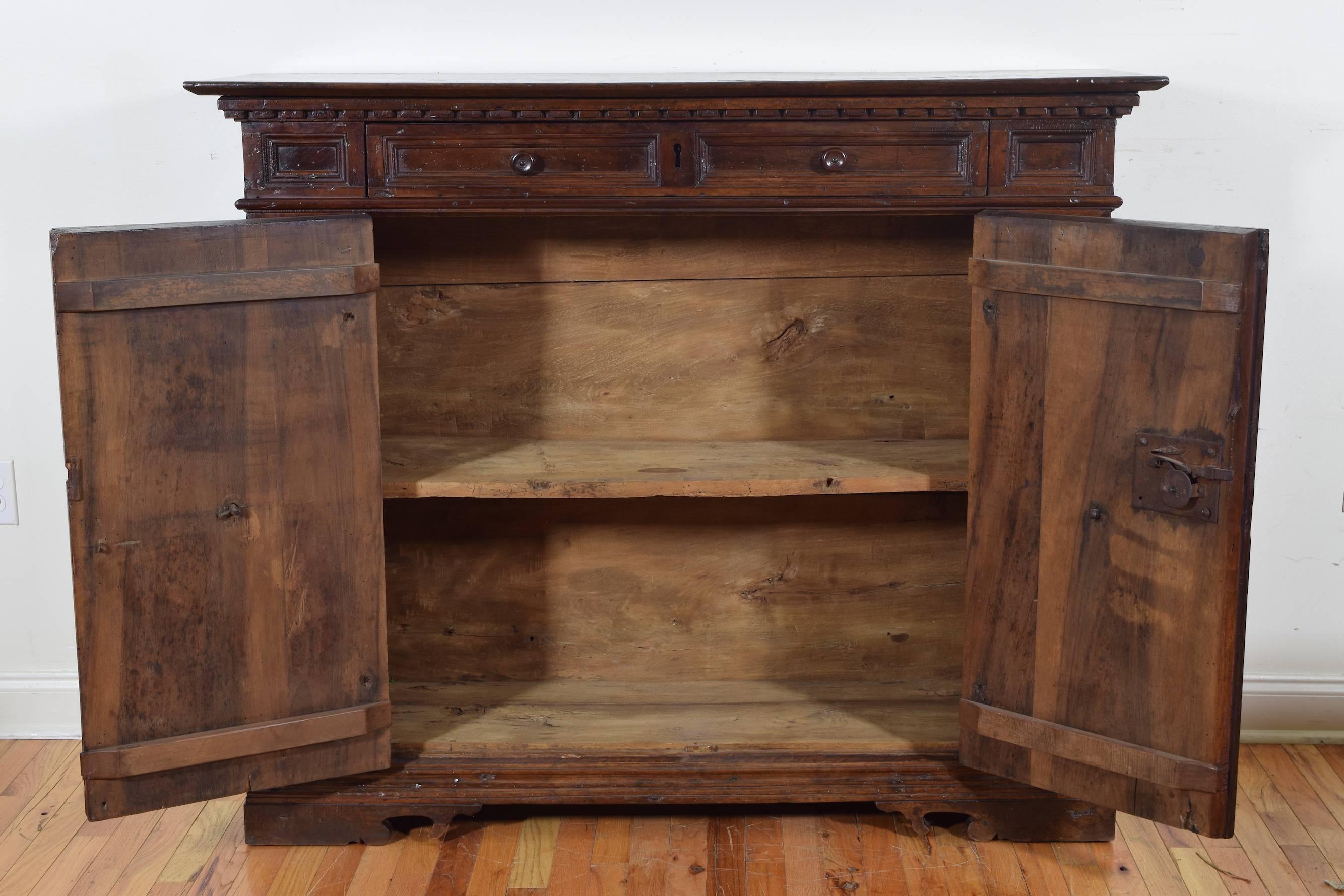 Italian, Tuscan, Baroque Walnut One-Drawer, Two-Door Credenza, Late 17th Century 2