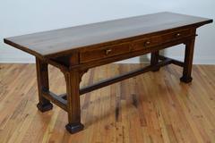 North Italian Walnut & Band Inlaid Rectangular Three-Drawer Table, 16th Century