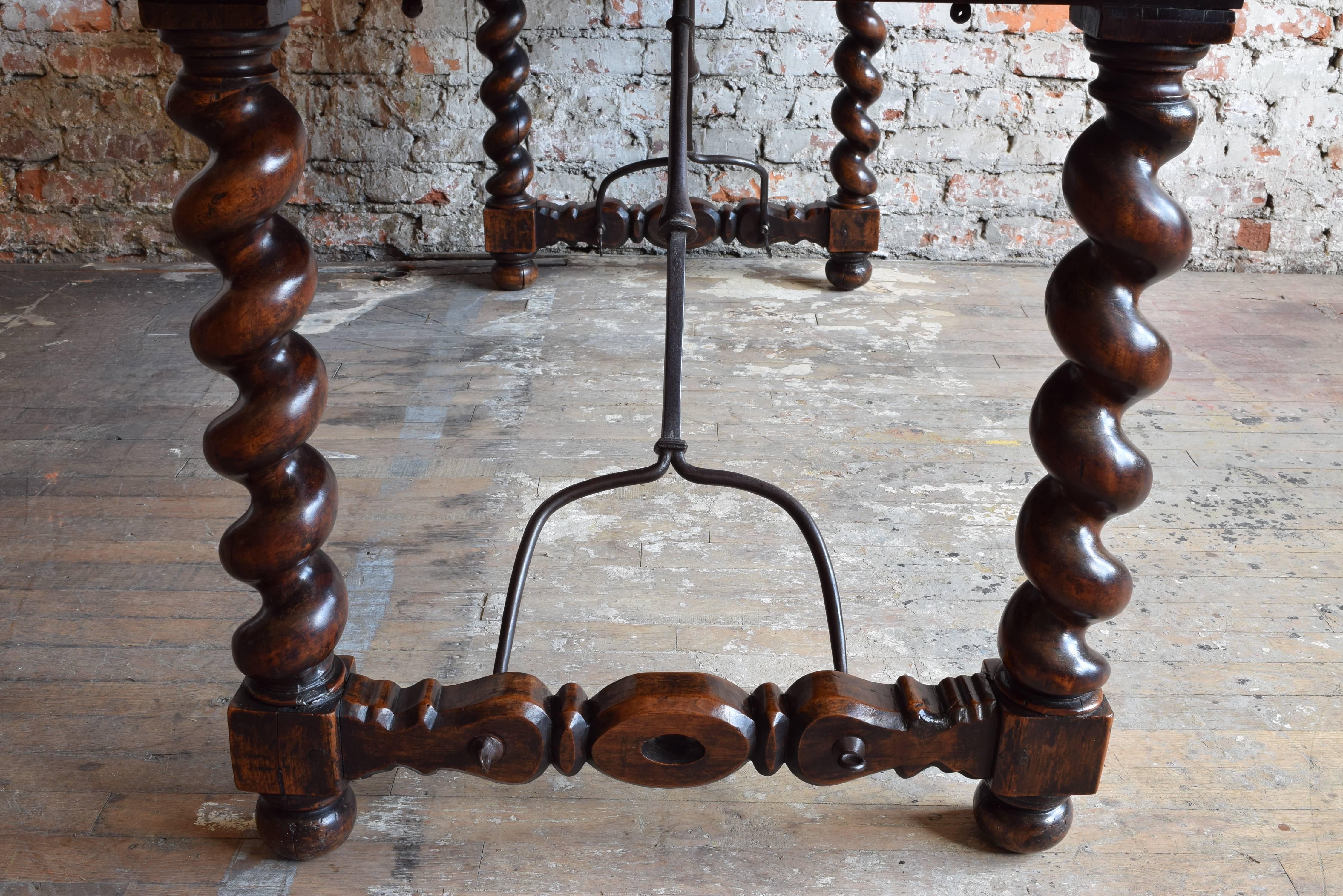 French Louis XIII Period Turned Walnut & Wrought Iron Table, Early 18th Century 2