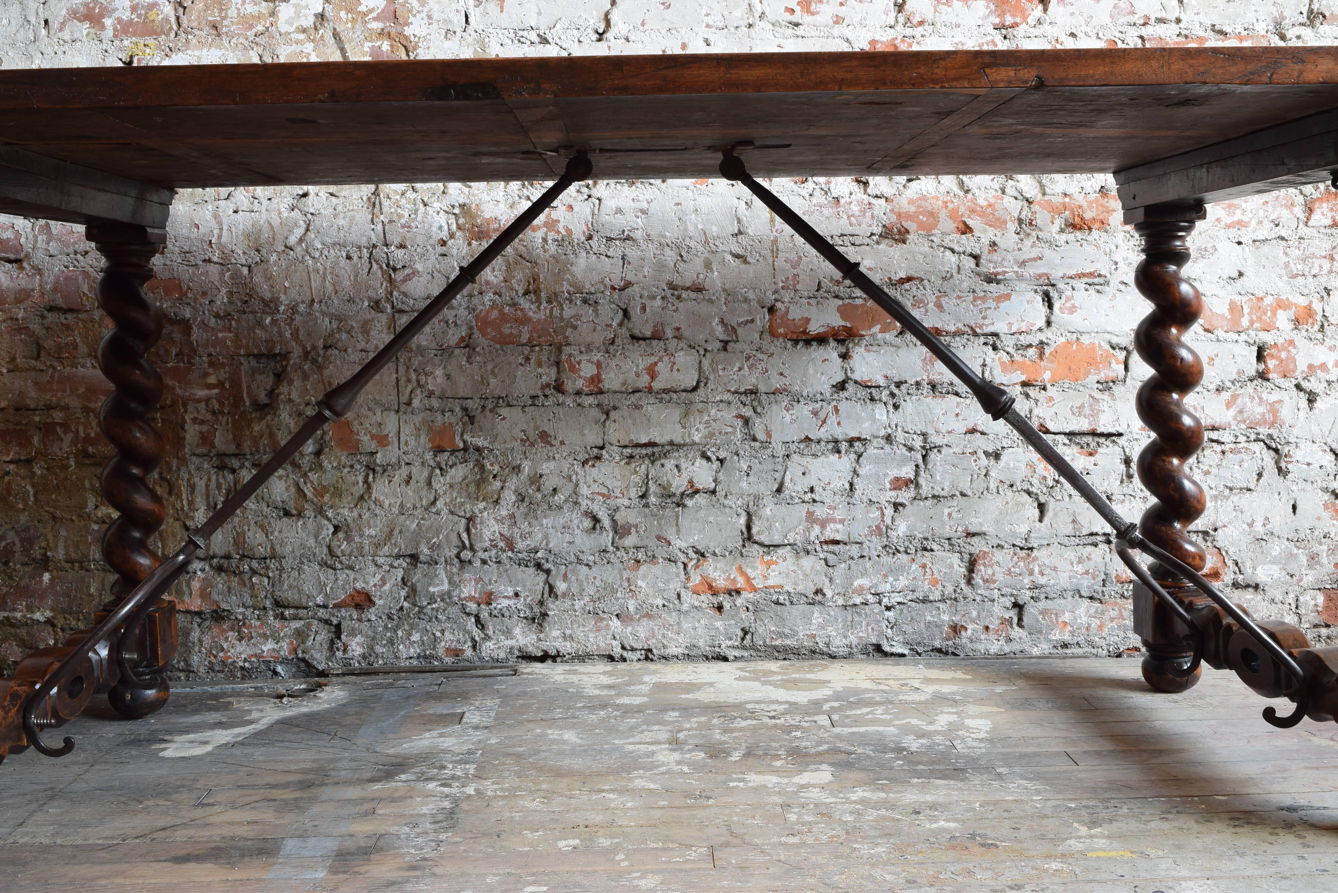 French Louis XIII Period Turned Walnut & Wrought Iron Table, Early 18th Century 5