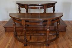 Pair of Italian Walnut Demilune Console Tables, 18th Century