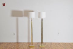 A Pair of French Brass and Steel Floorlamps, Mid-Century