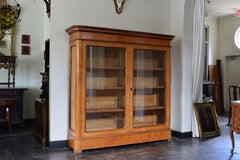 Northern Italian Fruitwood Veneered Glass-Door Bookcase Cabinet, 19th C.