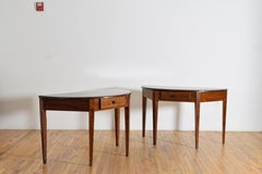 Italian, Toscana, Pair Walnut 1-Drawer Demilune Console Tables, 2ndq. 19th cen.